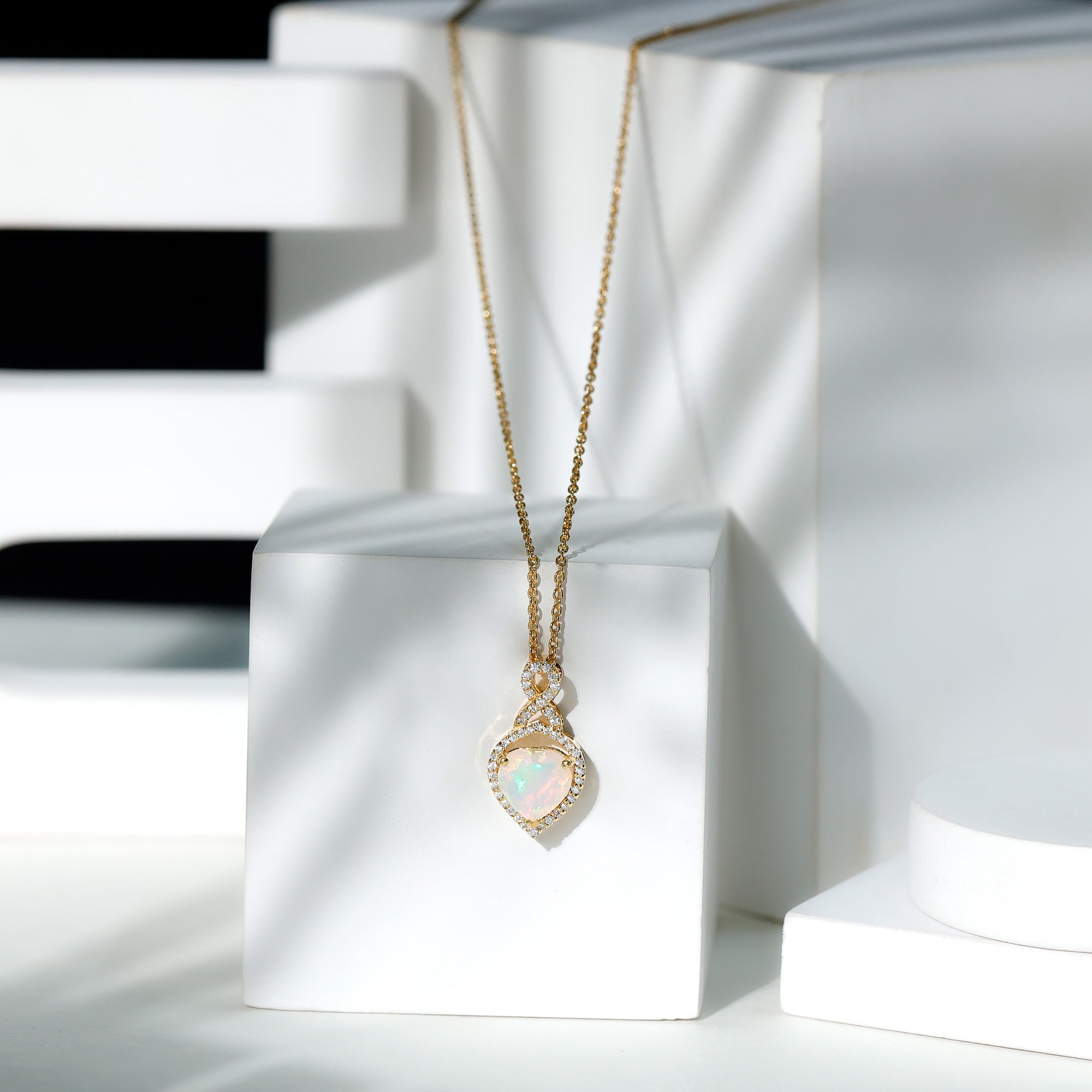 2 Carat Heart Shape Ethiopian Opal Infinity Pendant with Diamond AAA - Rosec Jewels
