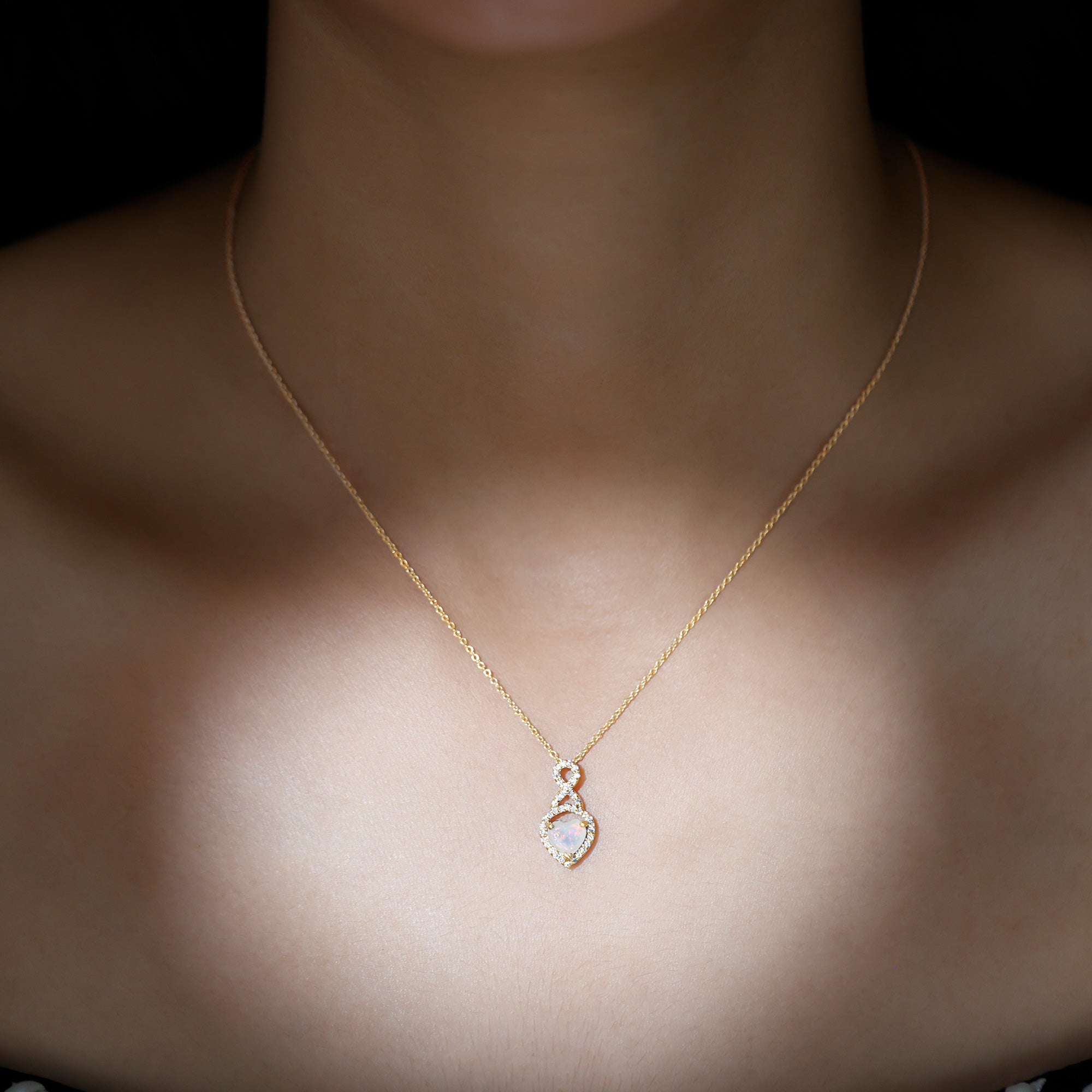 2 Carat Heart Shape Ethiopian Opal Infinity Pendant with Diamond AAA - Rosec Jewels