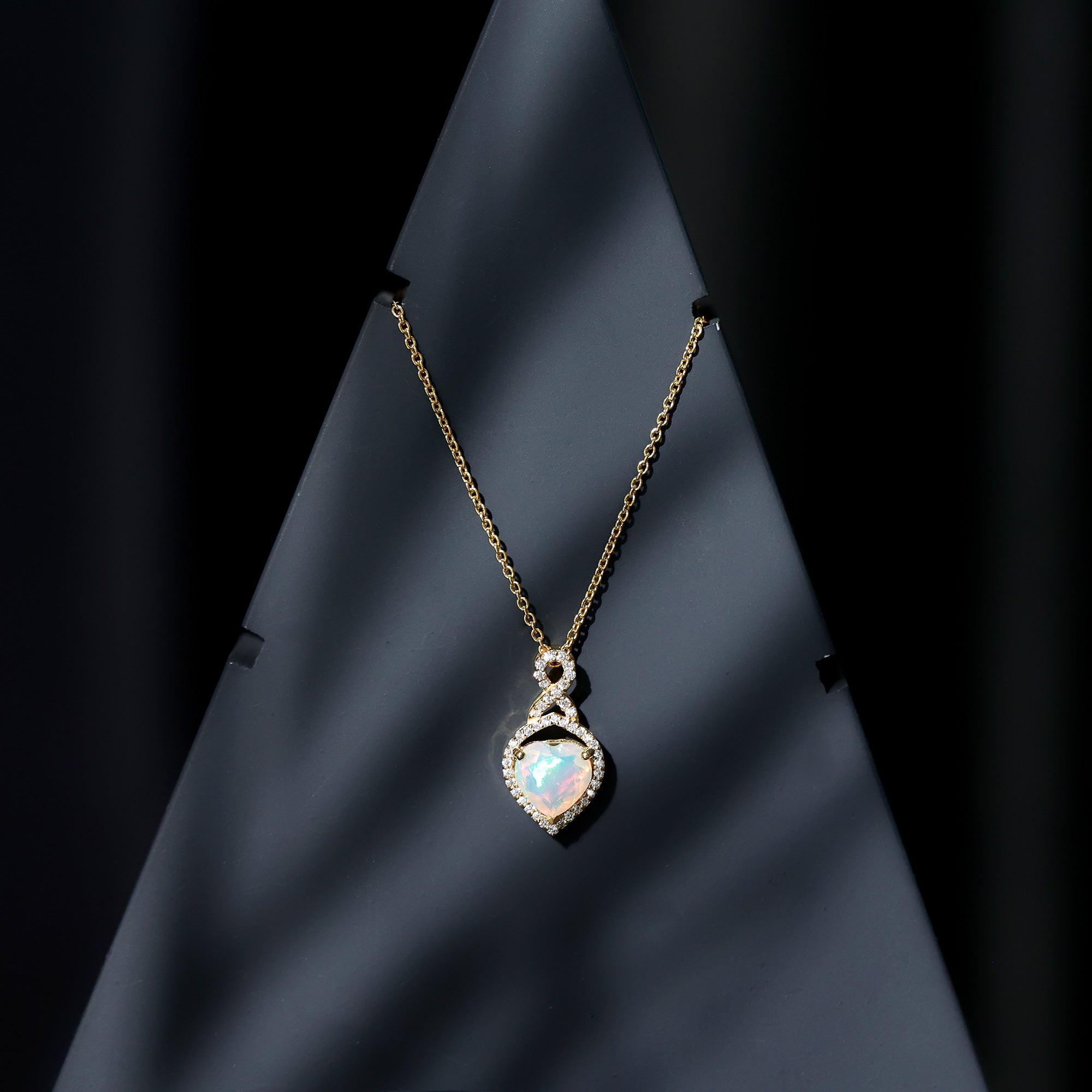 2 Carat Heart Shape Ethiopian Opal Infinity Pendant with Diamond AAA - Rosec Jewels
