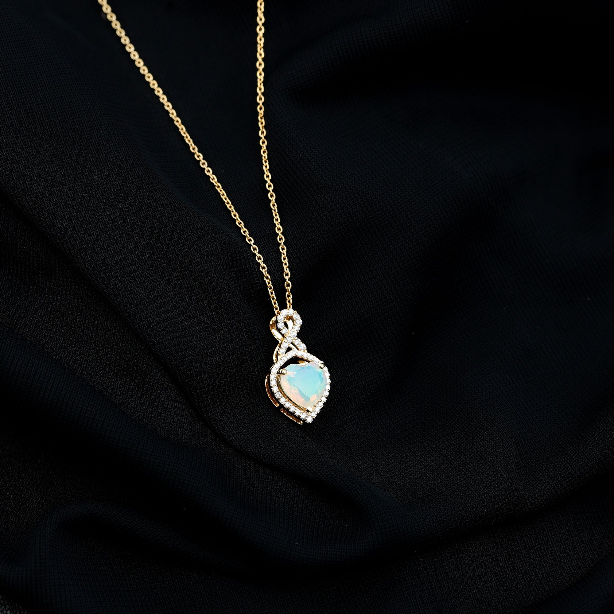 2 Carat Heart Shape Ethiopian Opal Infinity Pendant with Diamond AAA - Rosec Jewels