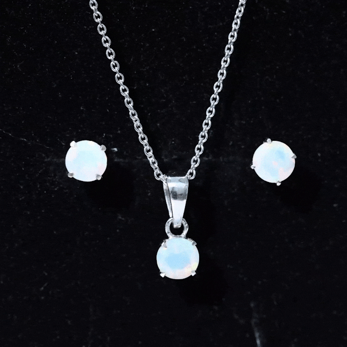 6MM Round Cut Ethiopian Opal Solitaire Jewelry Set AAA - Rosec Jewels