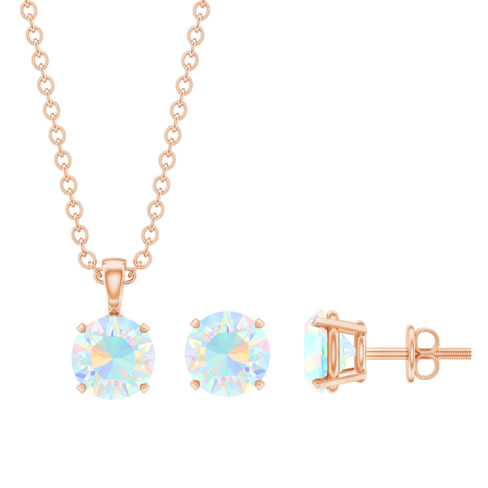 6MM Round Cut Ethiopian Opal Solitaire Jewelry Set AAA - Rosec Jewels
