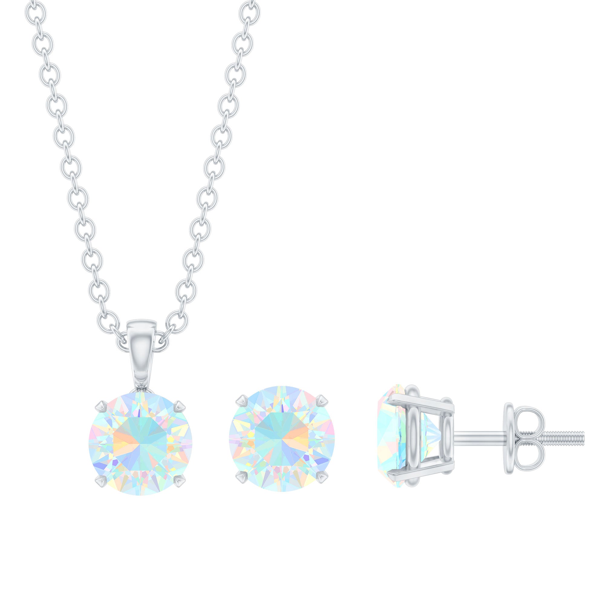 6MM Round Cut Ethiopian Opal Solitaire Jewelry Set AAA - Rosec Jewels