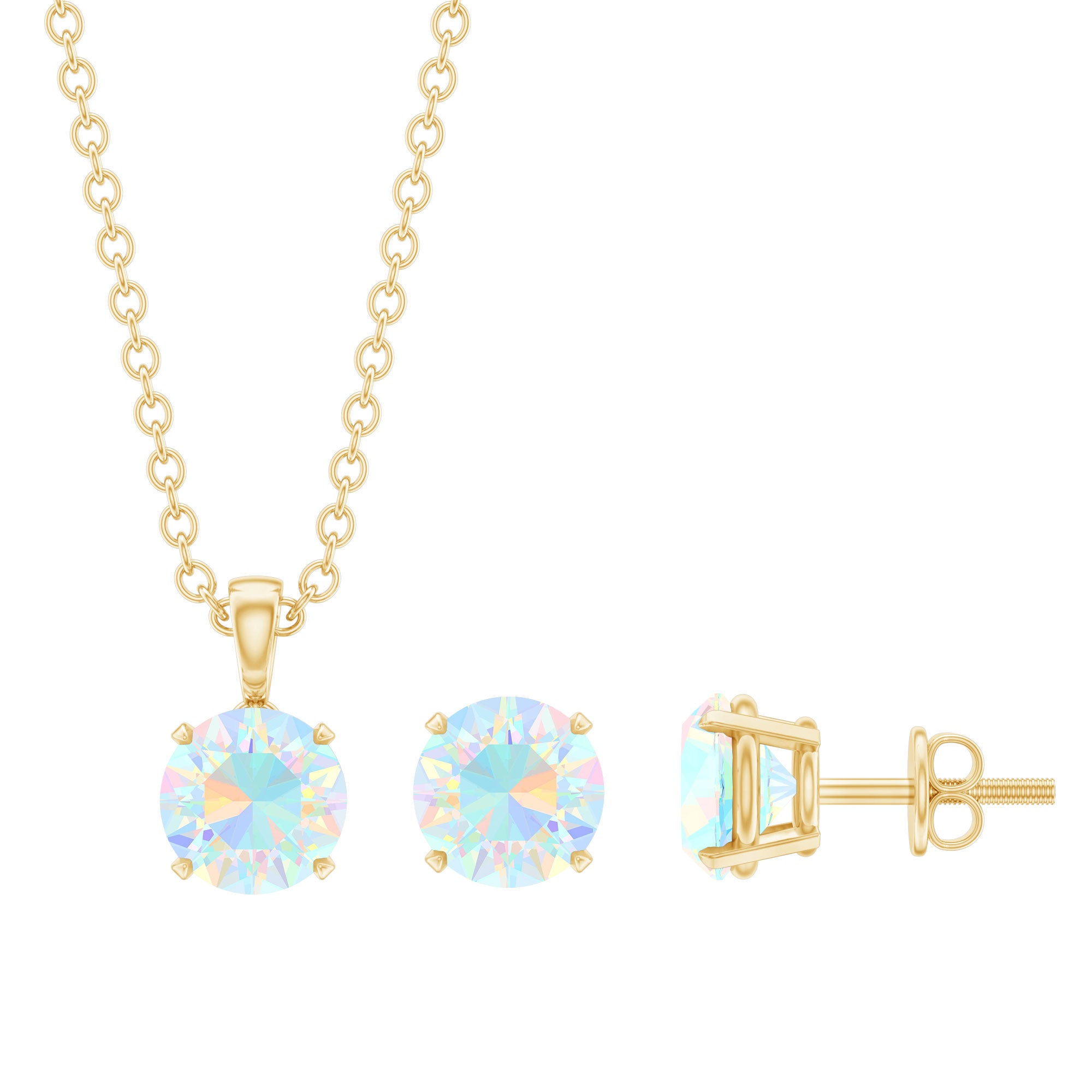 6MM Round Cut Ethiopian Opal Solitaire Jewelry Set AAA - Rosec Jewels