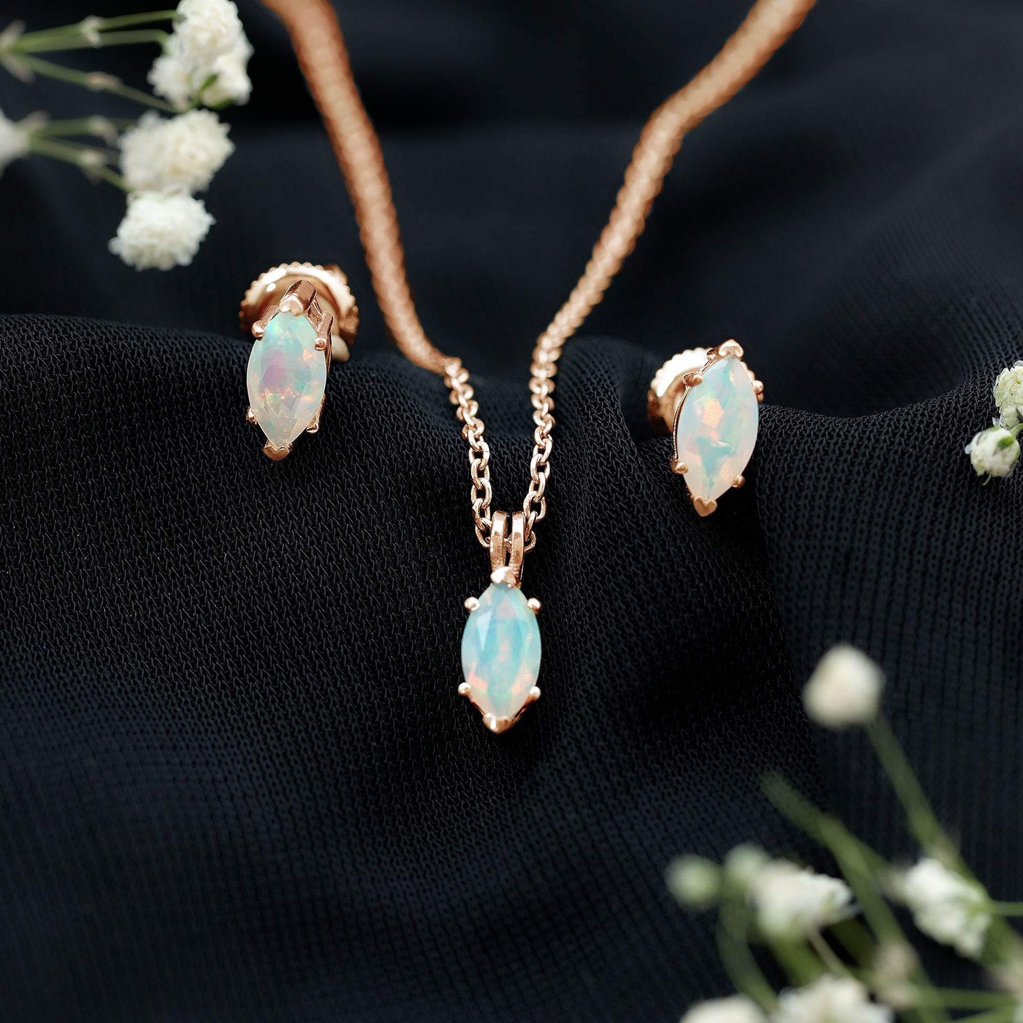Marquise Cut 4X8 MM Ethiopian Opal Solitaire Jewelry Set AAA - Rosec Jewels