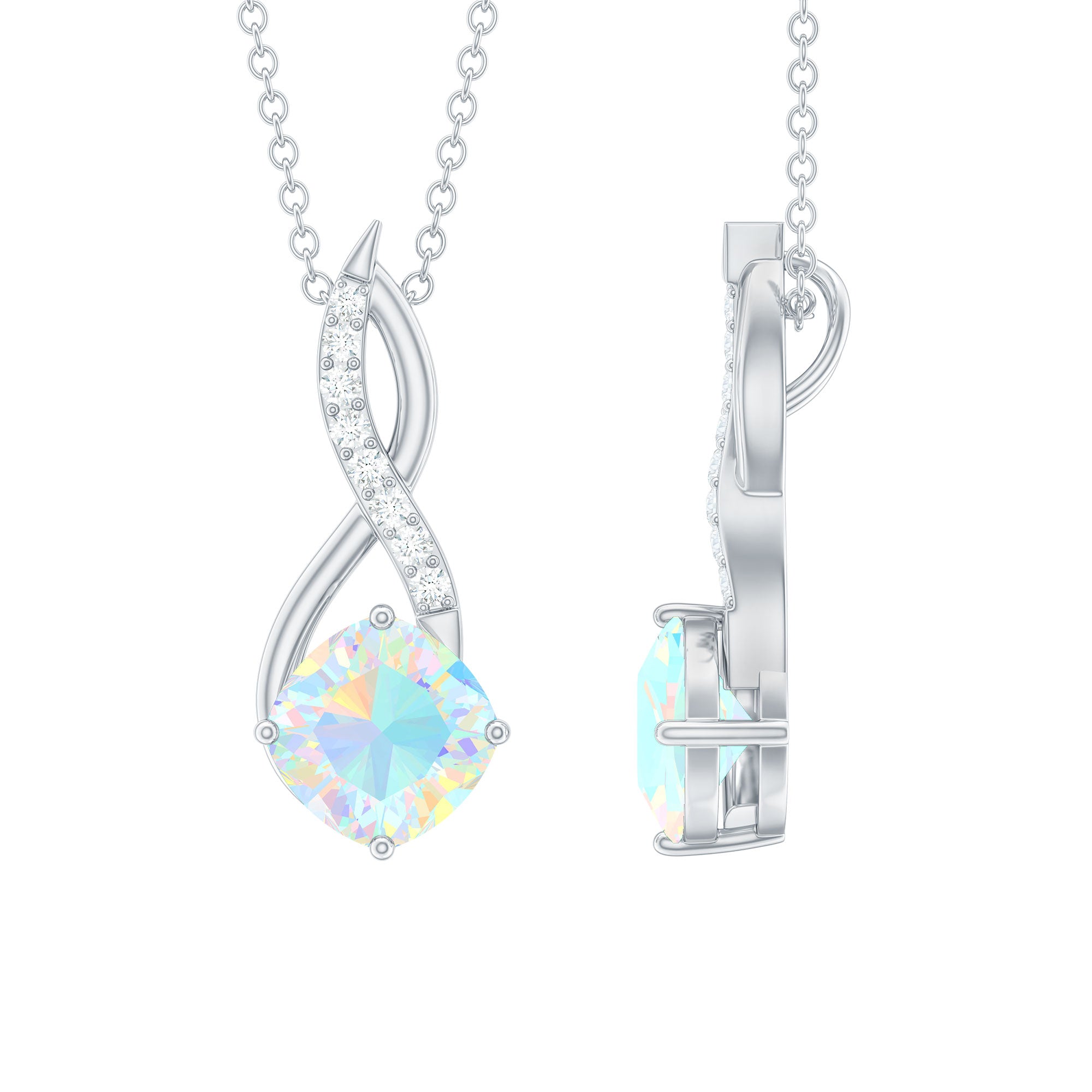 Ethiopian Opal Solitaire Infinity Necklace with Moissanite