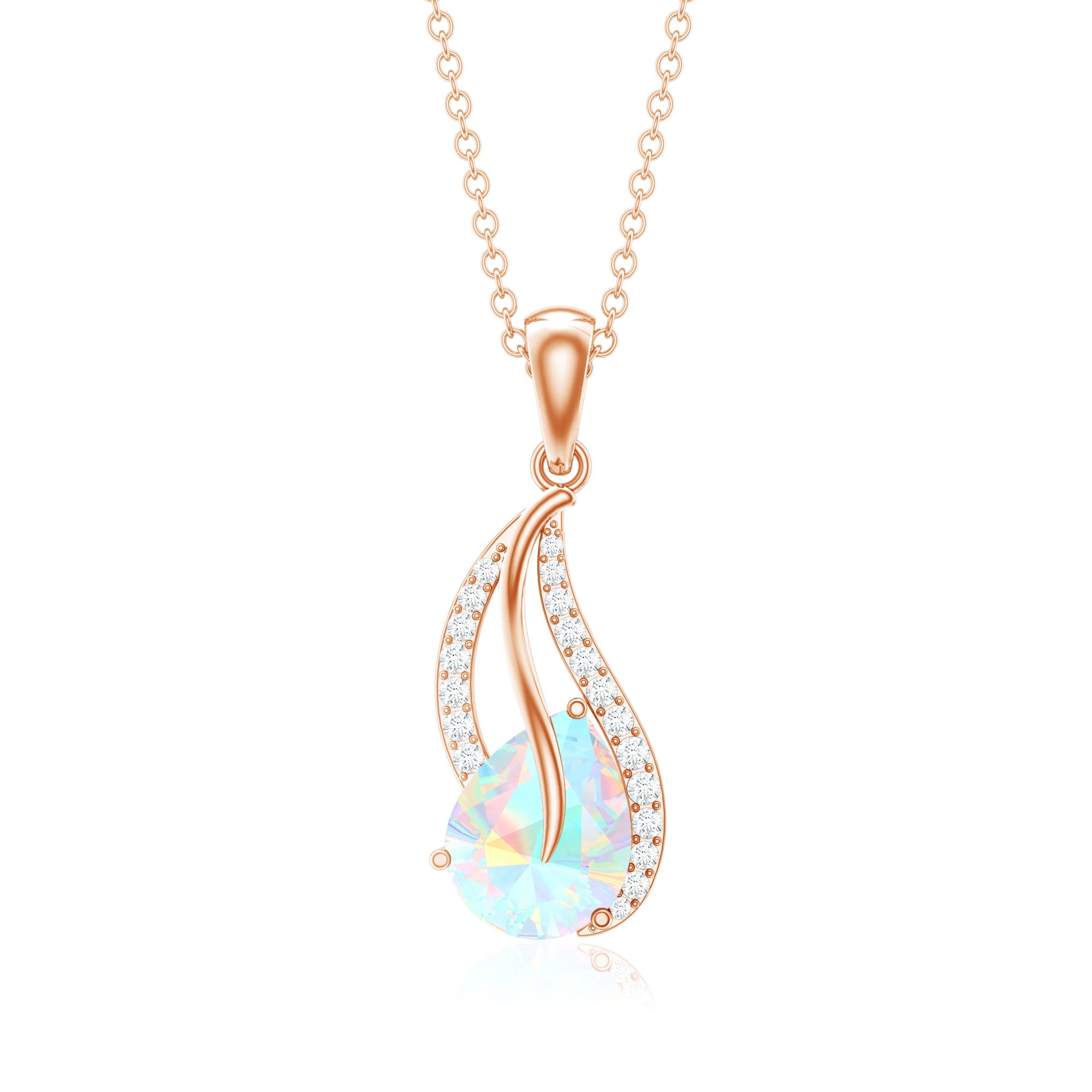 2 Carat Pear Shaped Ethiopian Opal and Diamond Leaf Pendant AAA - Rosec Jewels