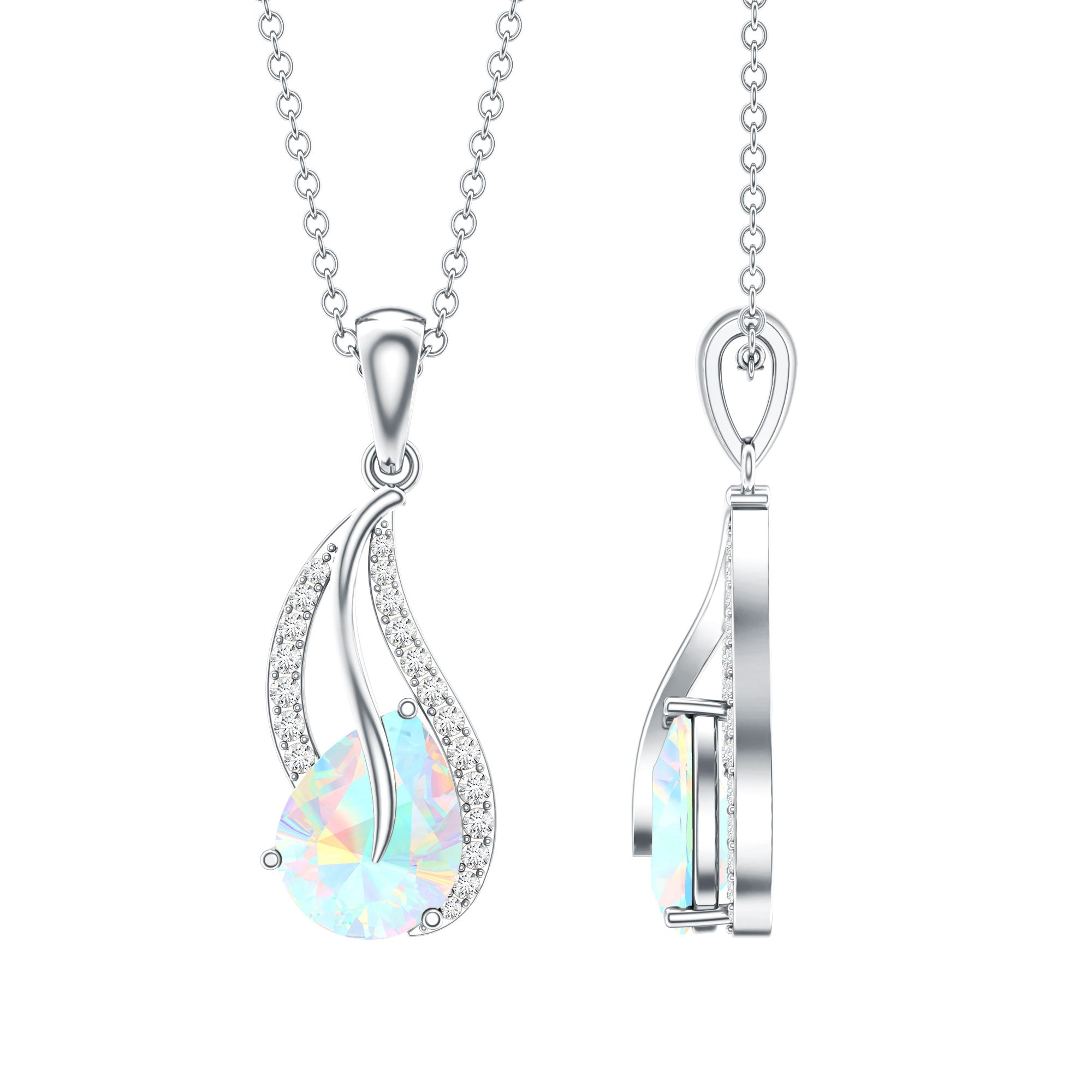 2 Carat Pear Shaped Ethiopian Opal and Diamond Leaf Pendant AAA - Rosec Jewels