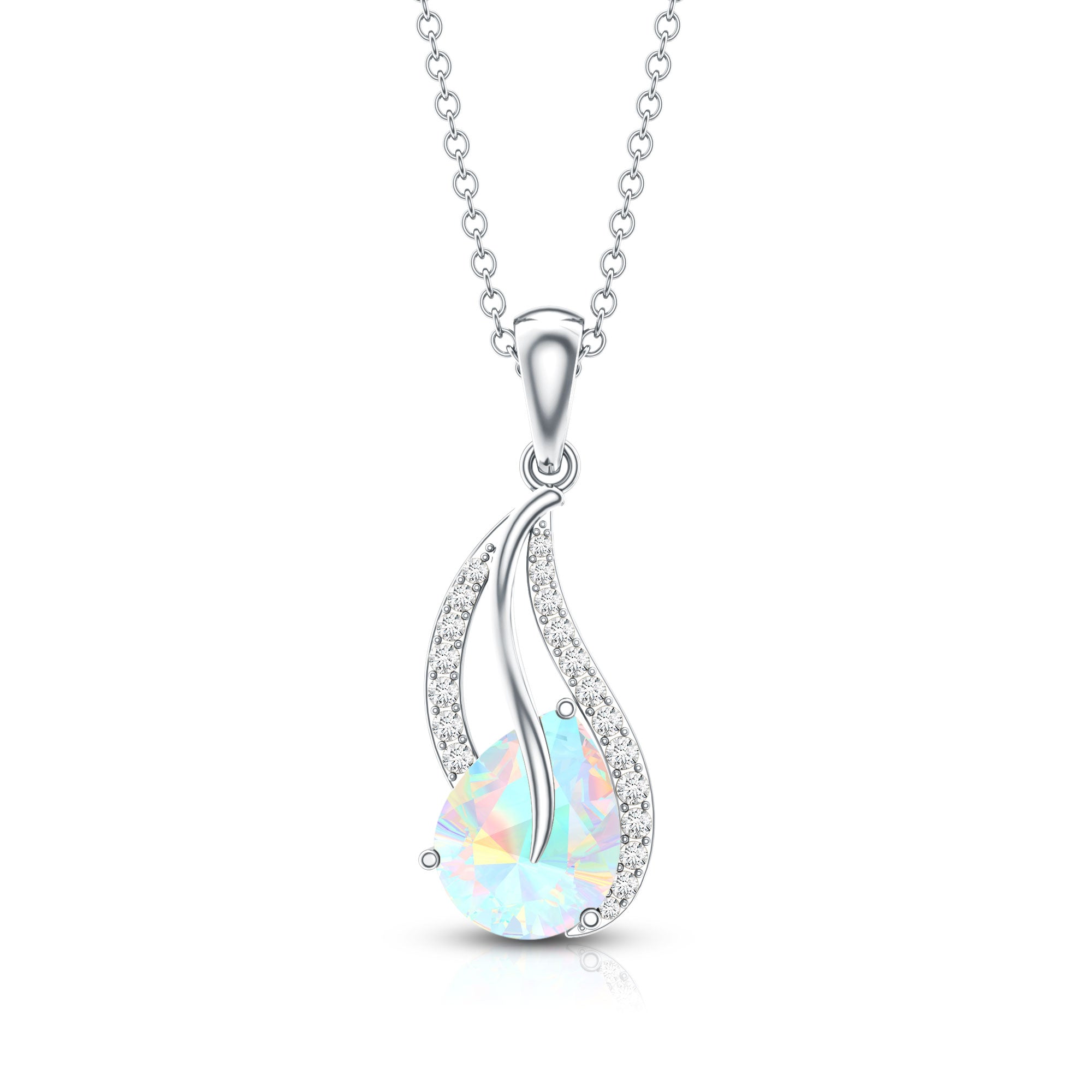 2 Carat Pear Shaped Ethiopian Opal and Diamond Leaf Pendant AAA - Rosec Jewels