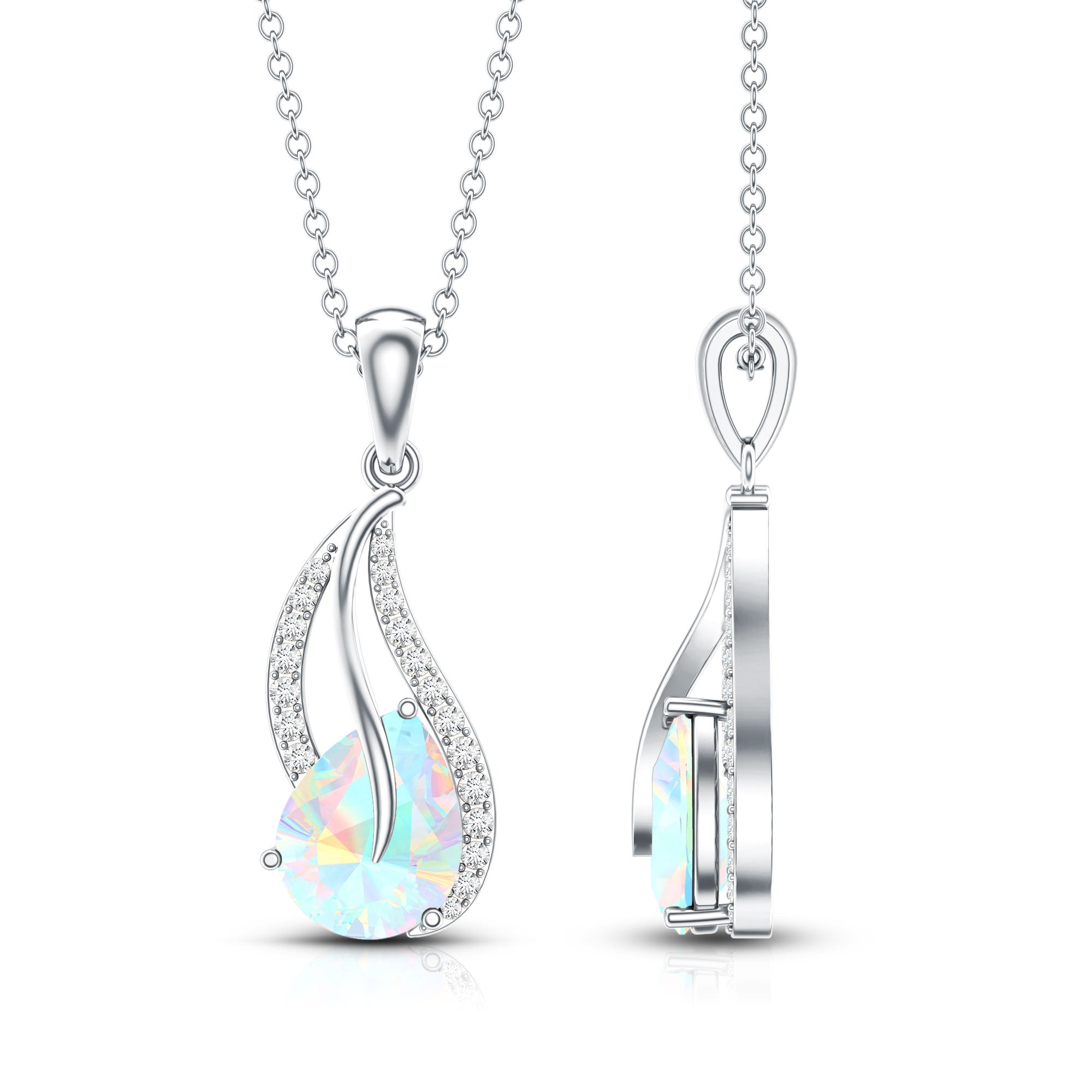 2 Carat Pear Shaped Ethiopian Opal and Diamond Leaf Pendant AAA - Rosec Jewels