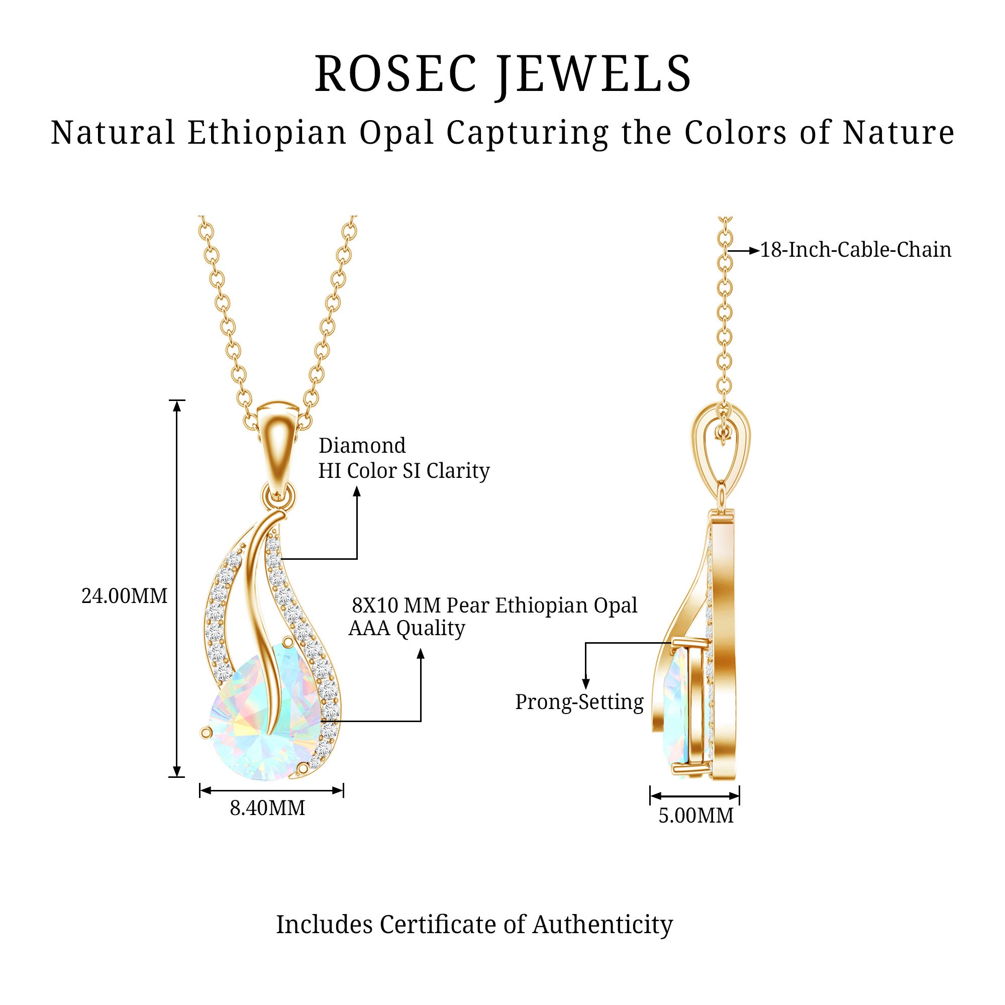 2 Carat Pear Shaped Ethiopian Opal and Diamond Leaf Pendant AAA - Rosec Jewels