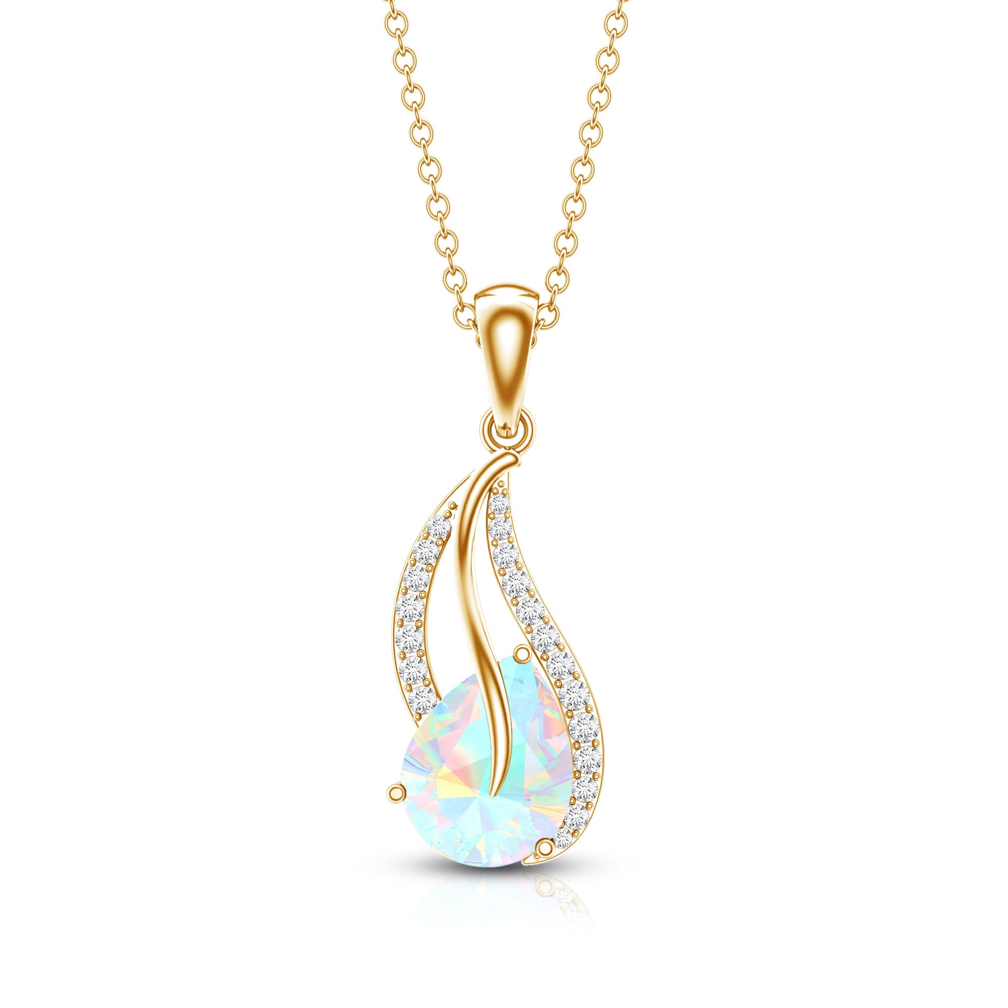 2 Carat Pear Shaped Ethiopian Opal and Diamond Leaf Pendant AAA - Rosec Jewels