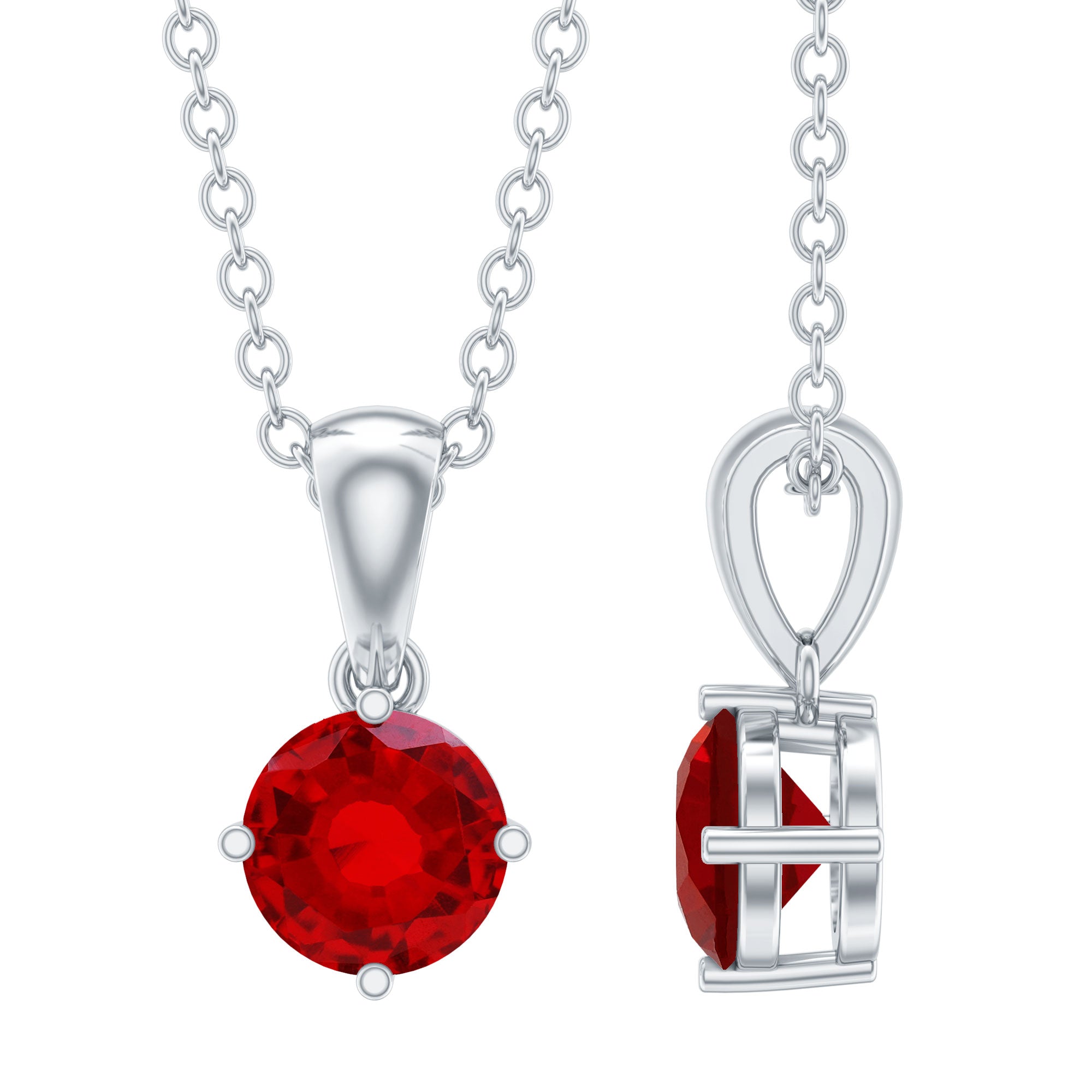 Womens Lab Grown Ruby Solitaire Necklace with Chain
