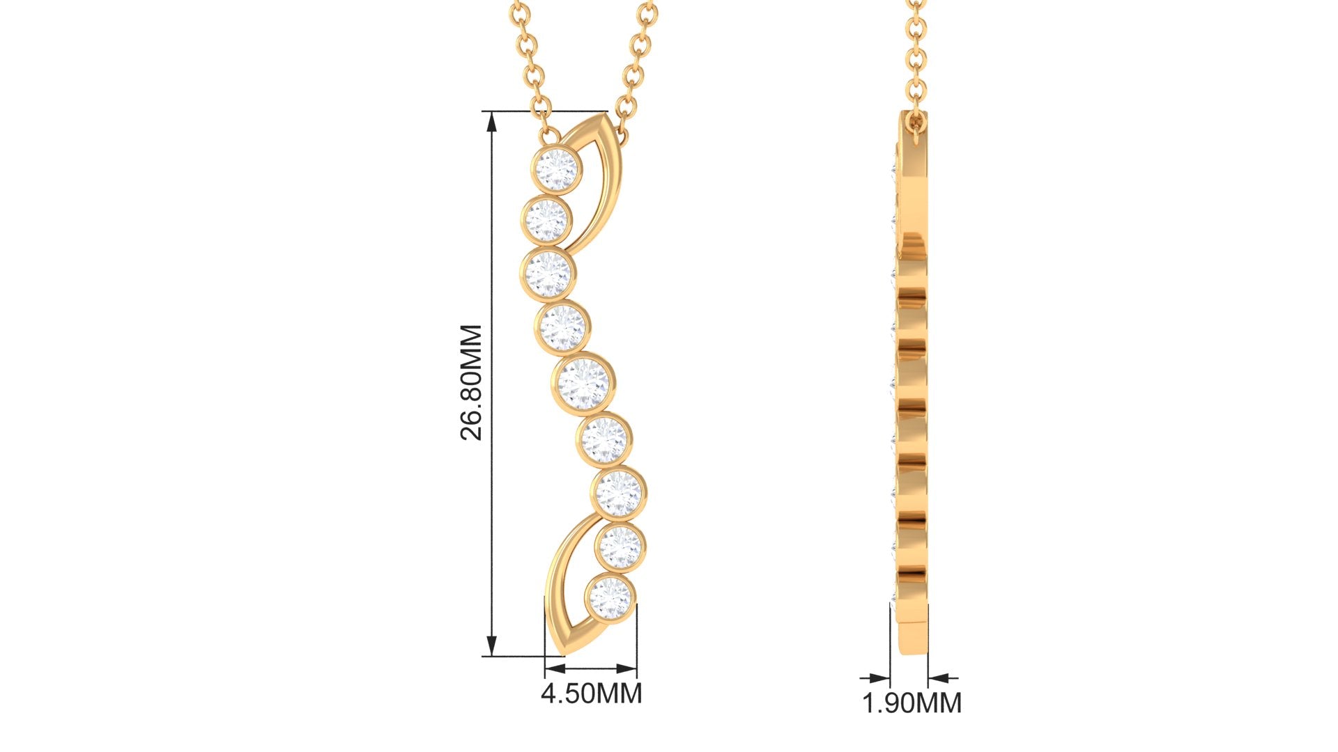 Rosec Jewels-Bezel Set Round Diamond Designer Dangle Necklace in Gold