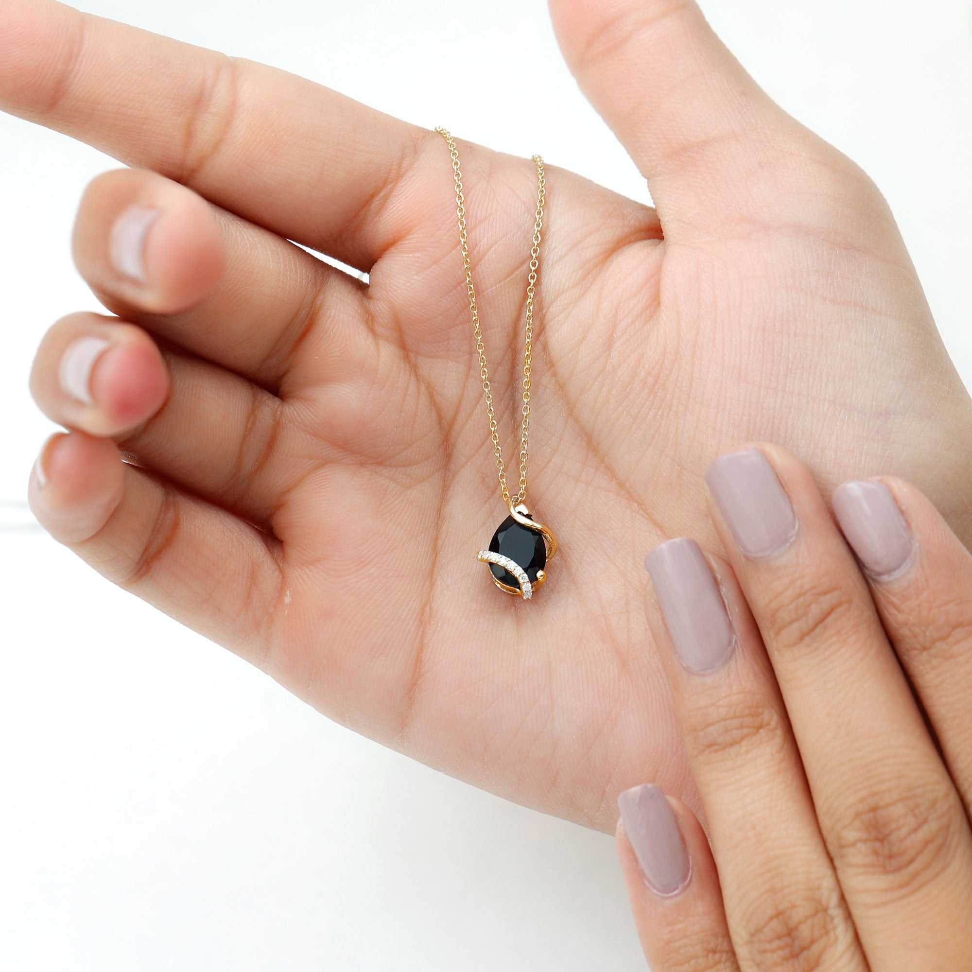 Natural 1.75 Carat Pear Shape Black Spinel Pendant Necklace with Diamond AAA - Rosec Jewels