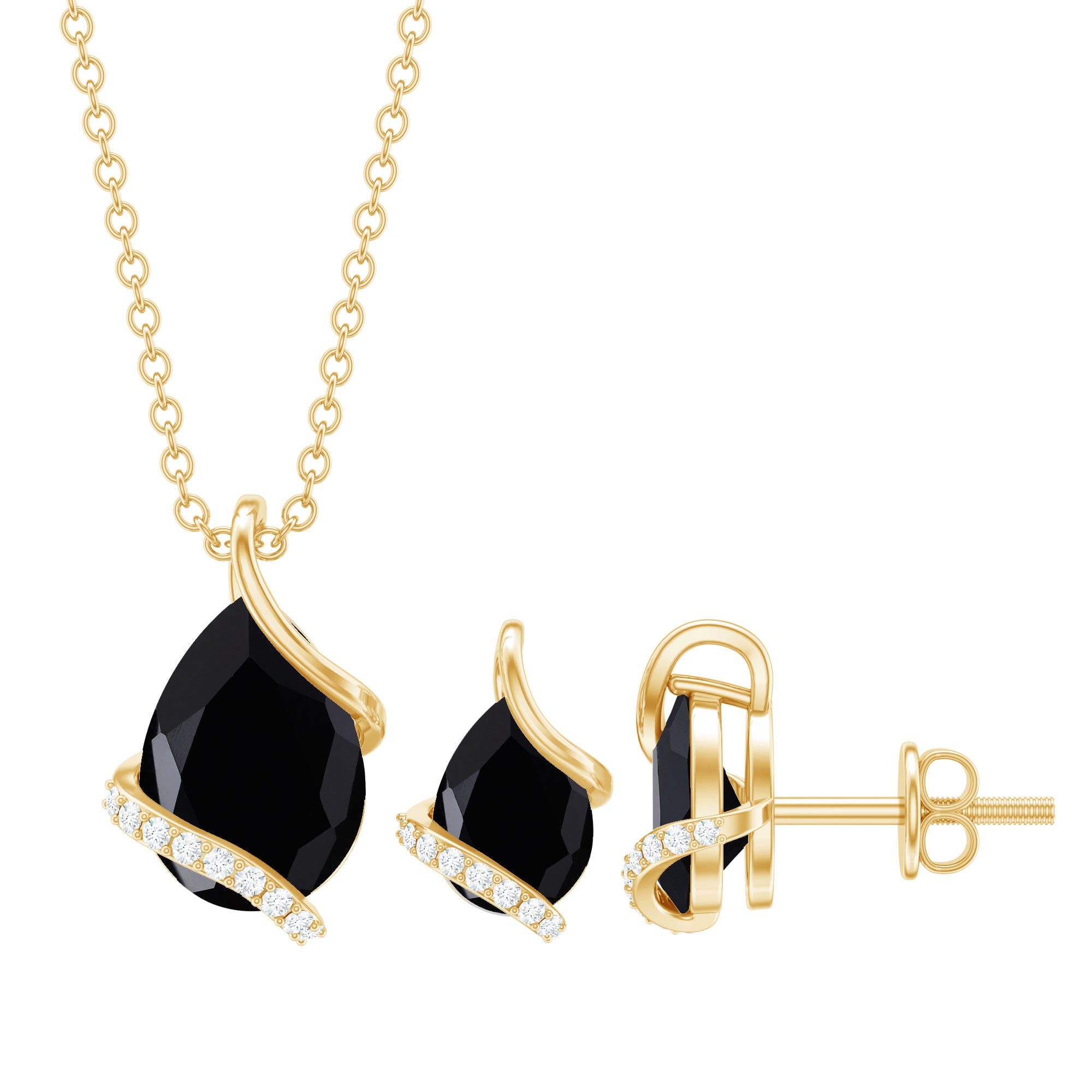 3 CT Black Spinel and Moissanite Teardrop Necklace Earrings Set AAA - Rosec Jewels