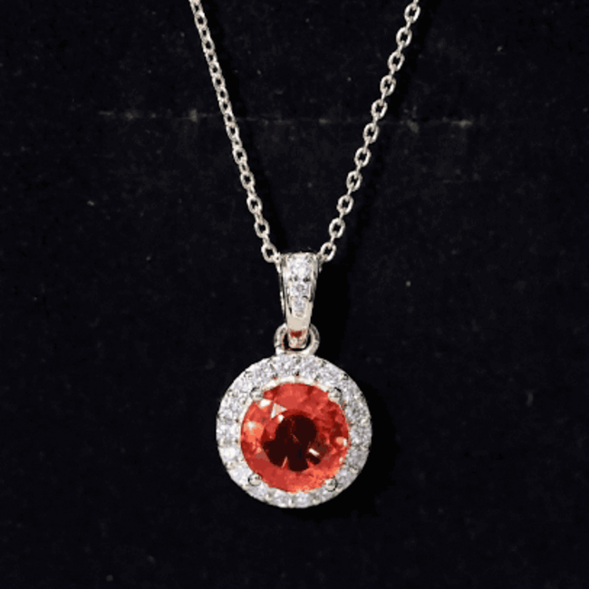 Created Orange Sapphire Pendant Necklace with Diamond Halo AAAA - Rosec Jewels