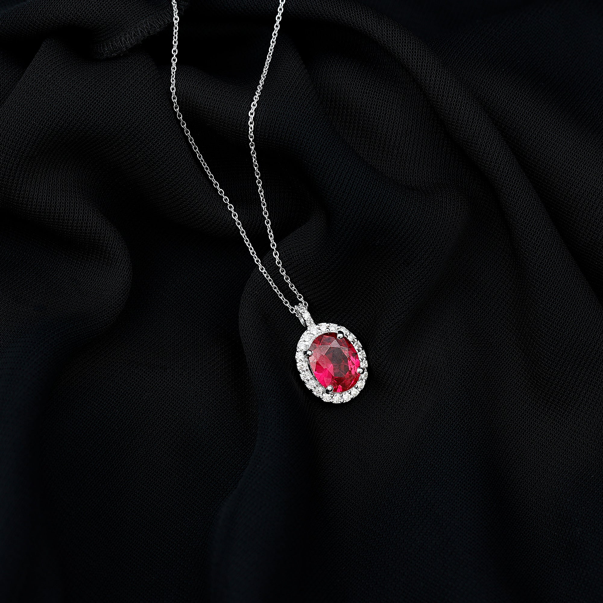 4 Carat Lab Created Ruby and Diamond Bridal Necklace with Chain AAAA - Rosec Jewels