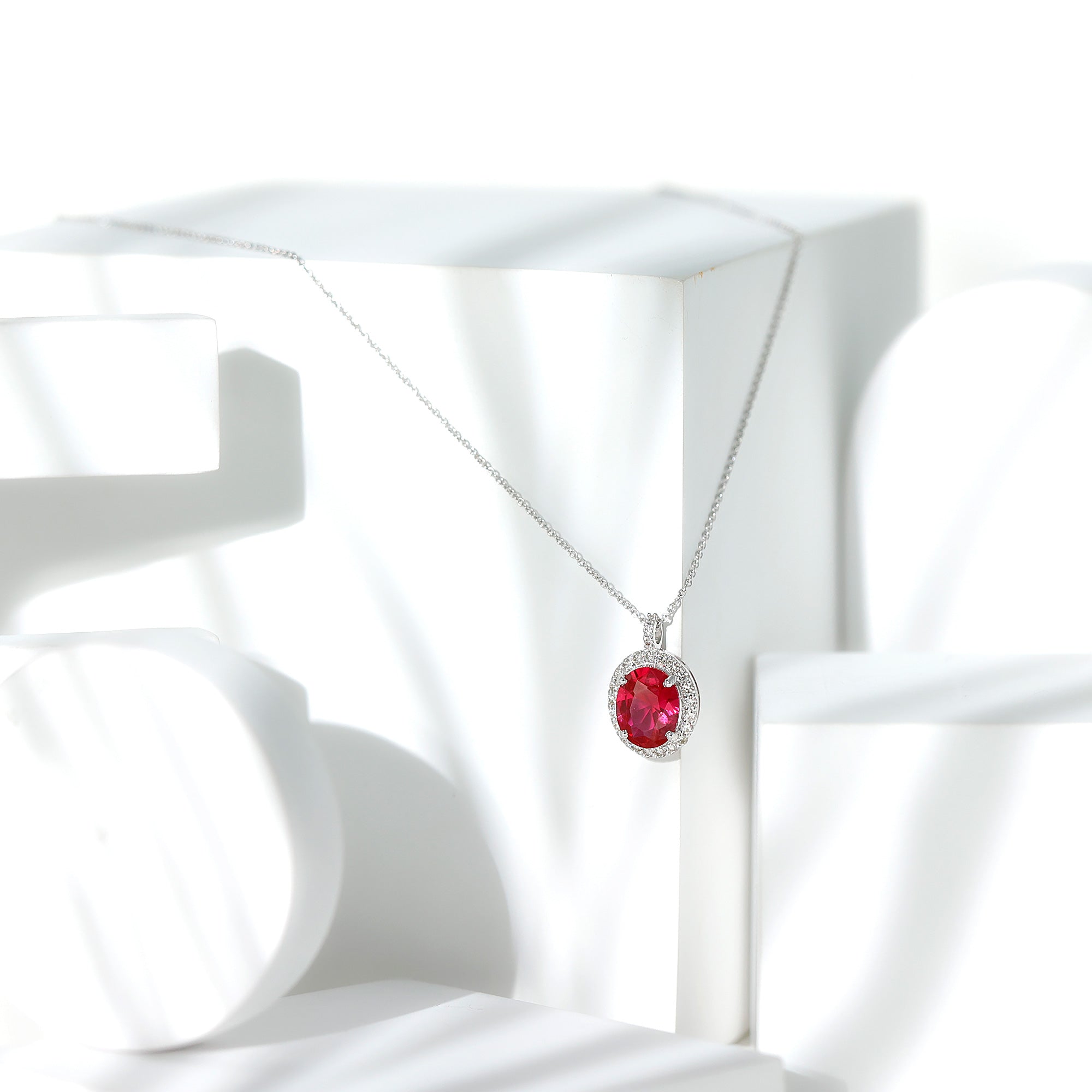 4 Carat Lab Created Ruby and Diamond Bridal Necklace with Chain AAAA - Rosec Jewels