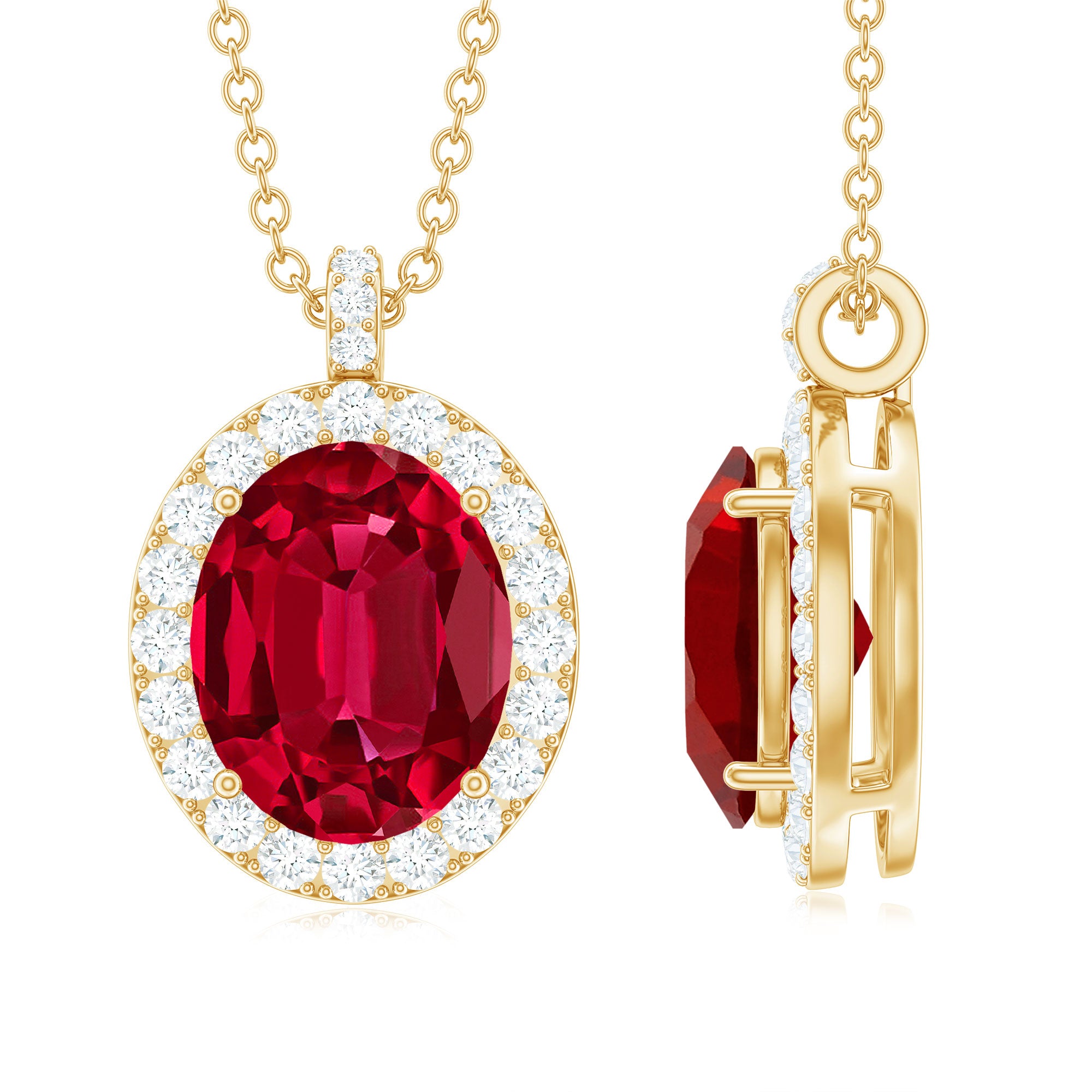 4 Carat Lab Created Ruby and Diamond Bridal Necklace with Chain AAAA - Rosec Jewels