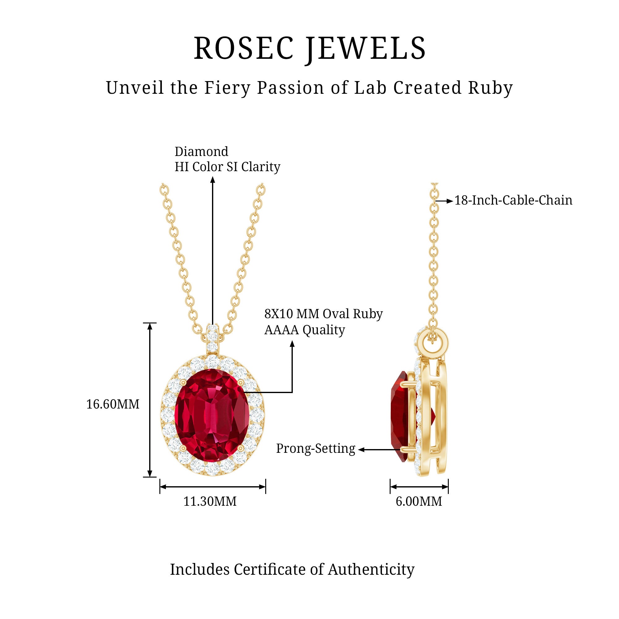 4 Carat Lab Created Ruby and Diamond Bridal Necklace with Chain AAAA - Rosec Jewels