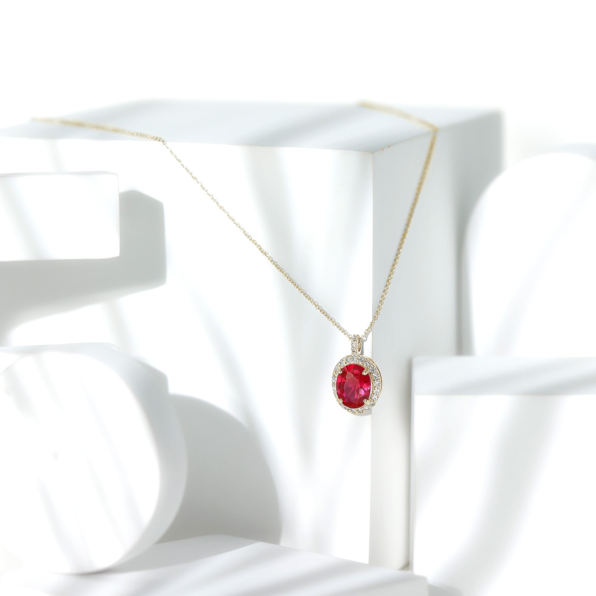 4 Carat Lab Created Ruby and Diamond Bridal Necklace with Chain AAAA - Rosec Jewels