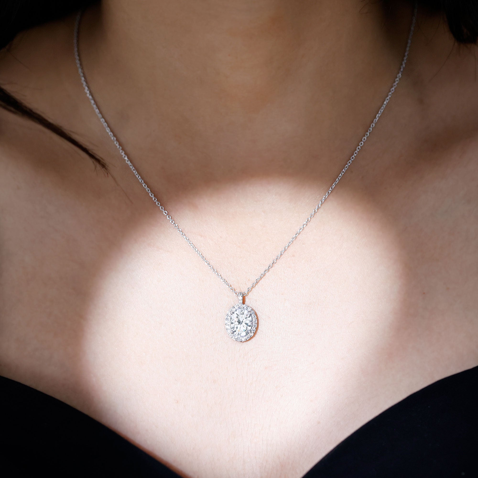 Oval Simulated Diamond Cocktail Halo Pendant AAAAA - Rosec Jewels