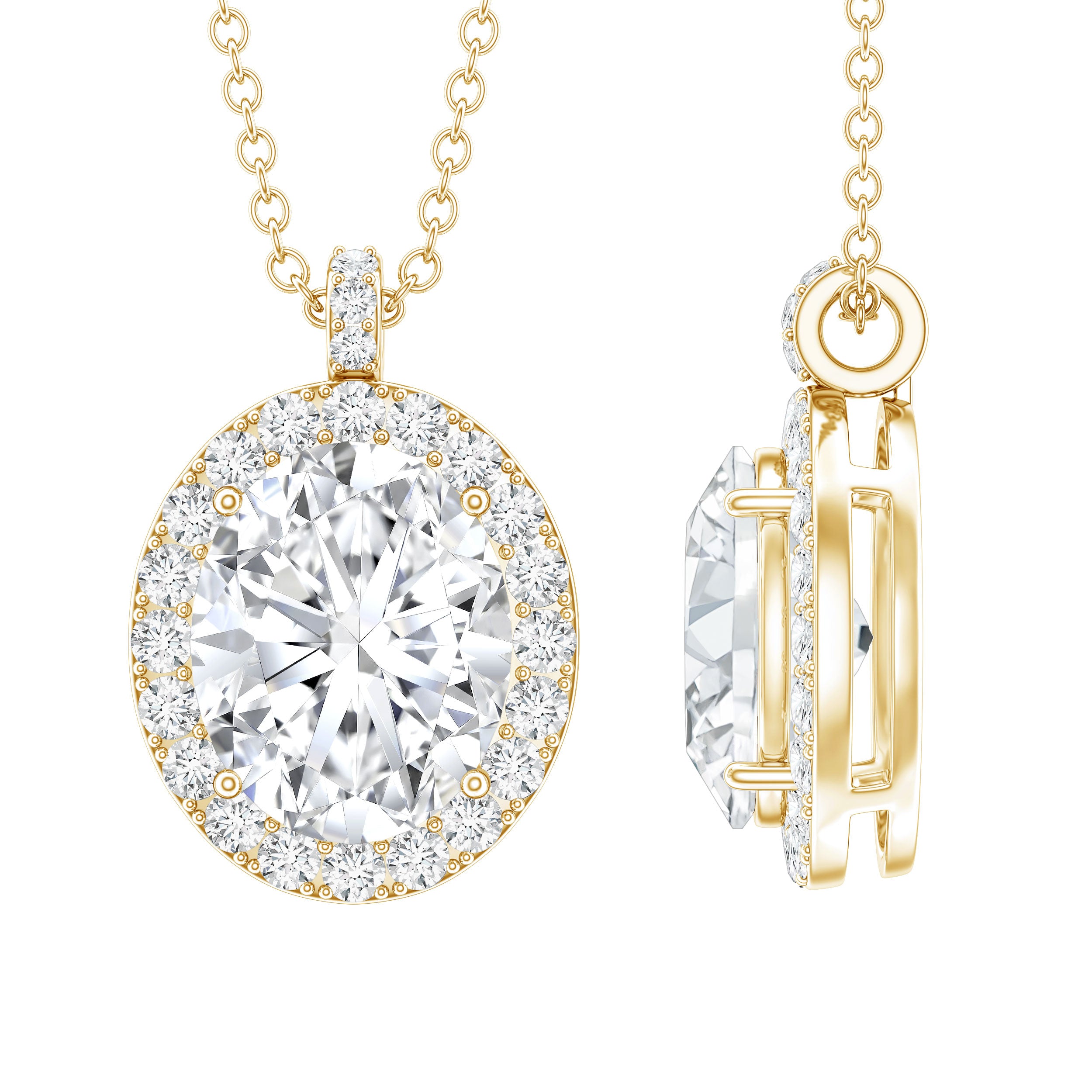 Oval Simulated Diamond Cocktail Halo Pendant AAAAA - Rosec Jewels