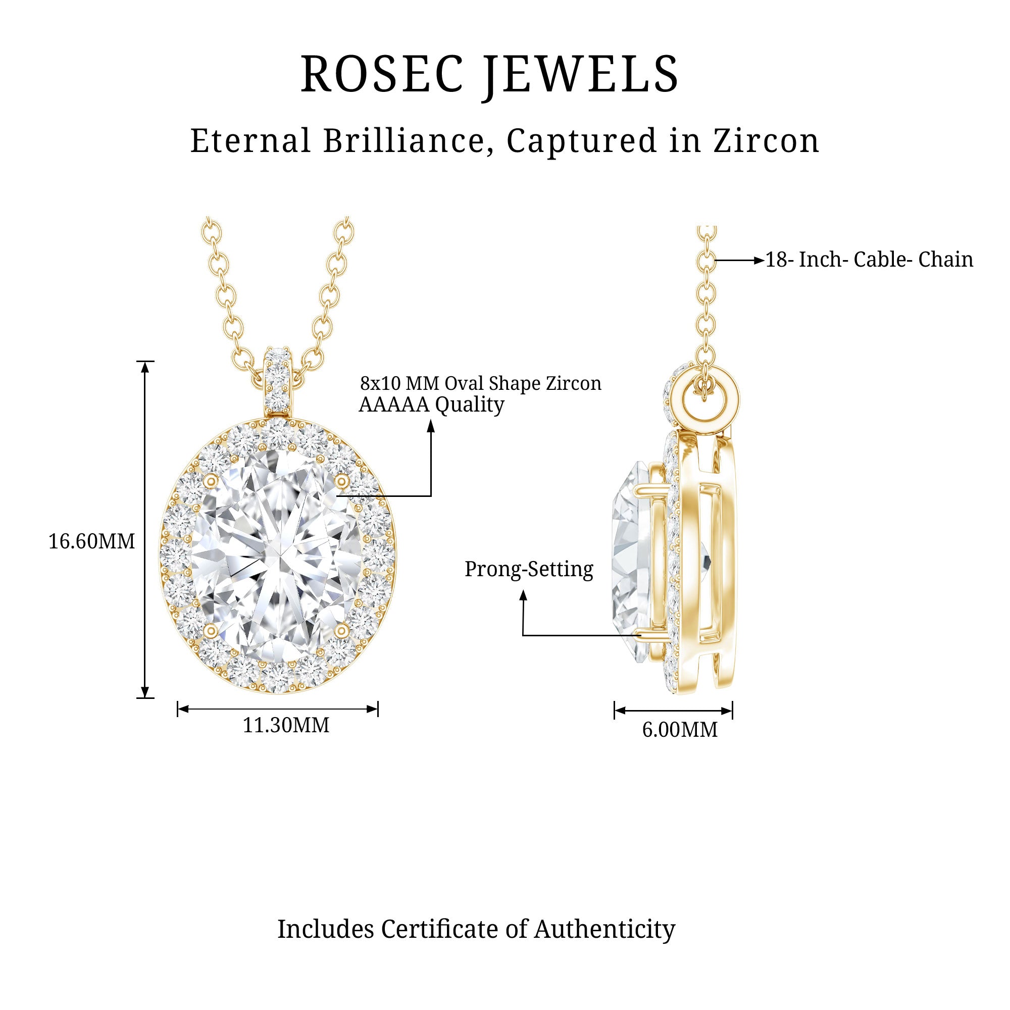 Oval Simulated Diamond Cocktail Halo Pendant AAAAA - Rosec Jewels