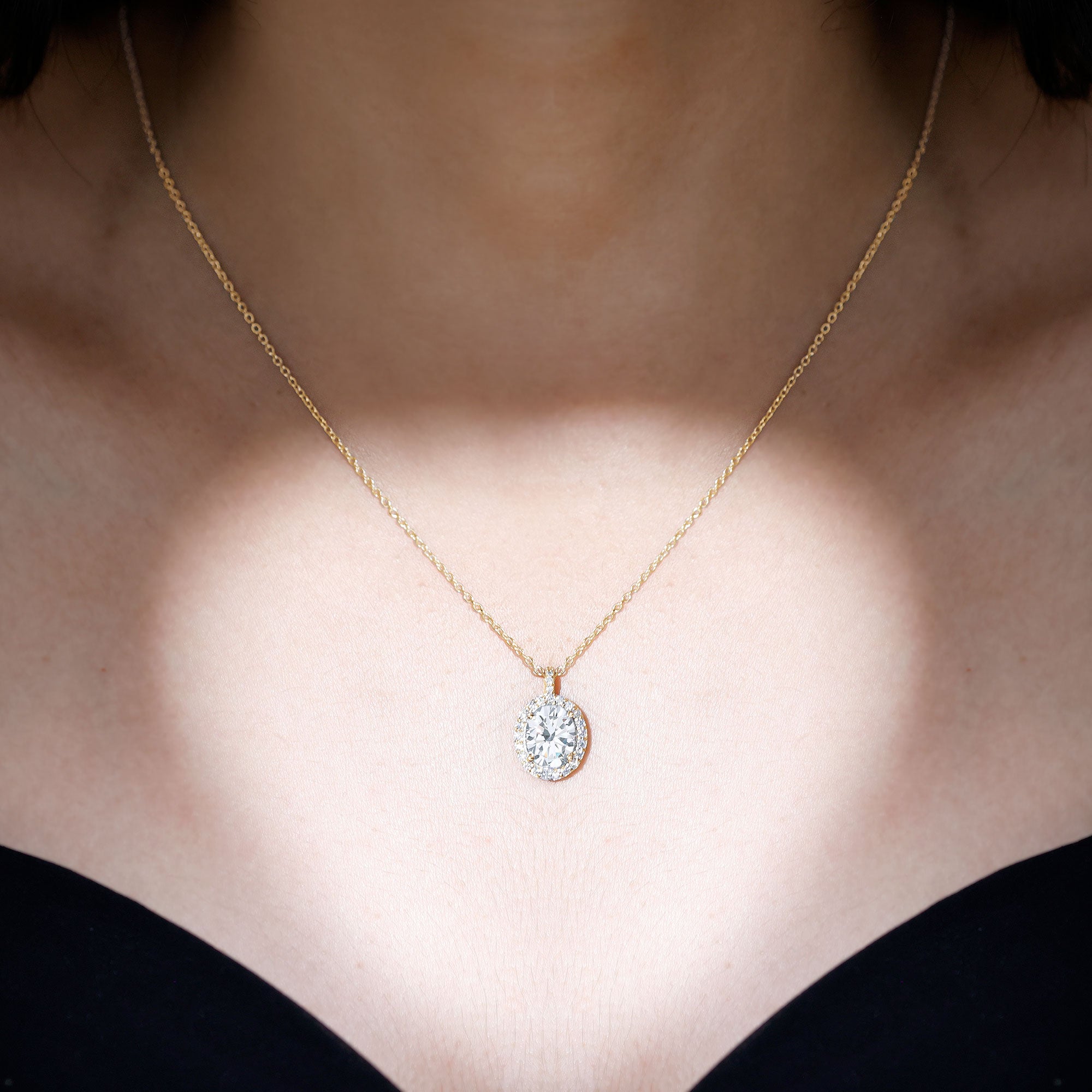 Oval Simulated Diamond Cocktail Halo Pendant AAAAA - Rosec Jewels