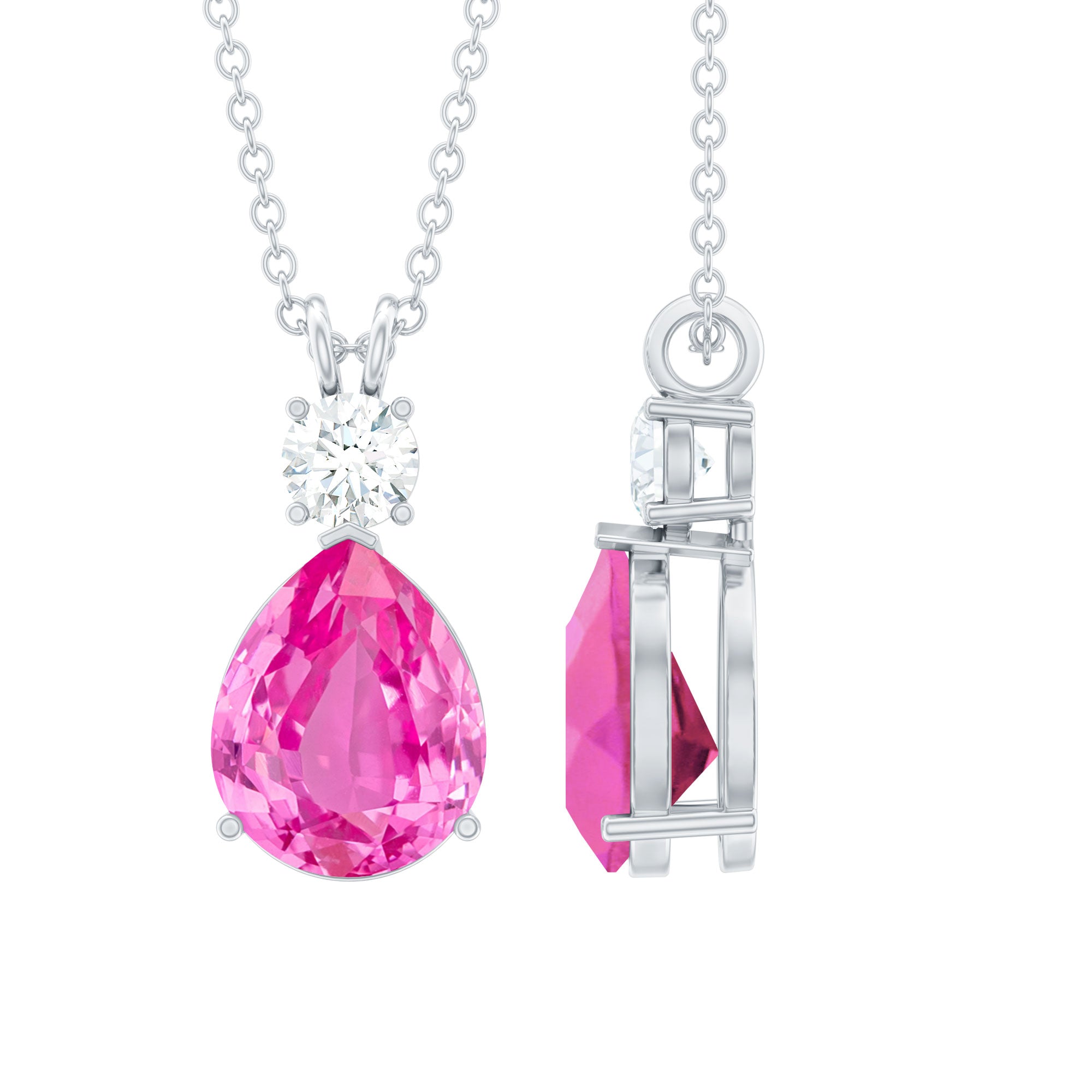 Pear Cut Created Pink Sapphire Drop Pendant Necklace