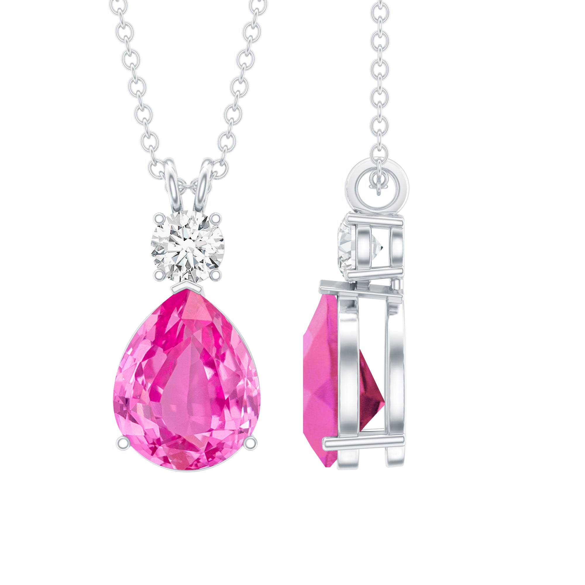 Pear Cut Created Pink Sapphire Drop Pendant Necklace