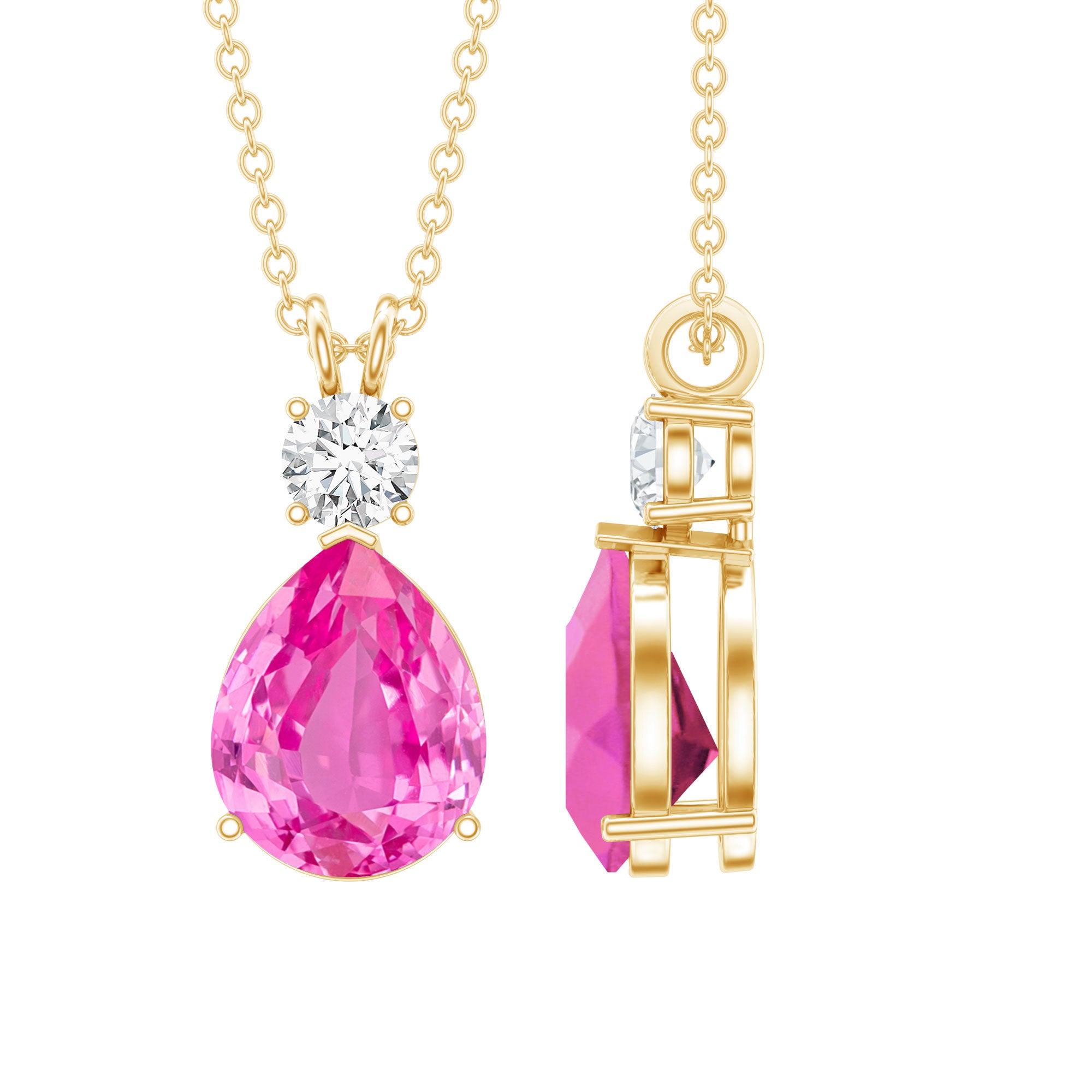 3.3 Carat Lab Grown Pink Sapphire and Diamond Teardrop Necklace AAAA - Rosec Jewels