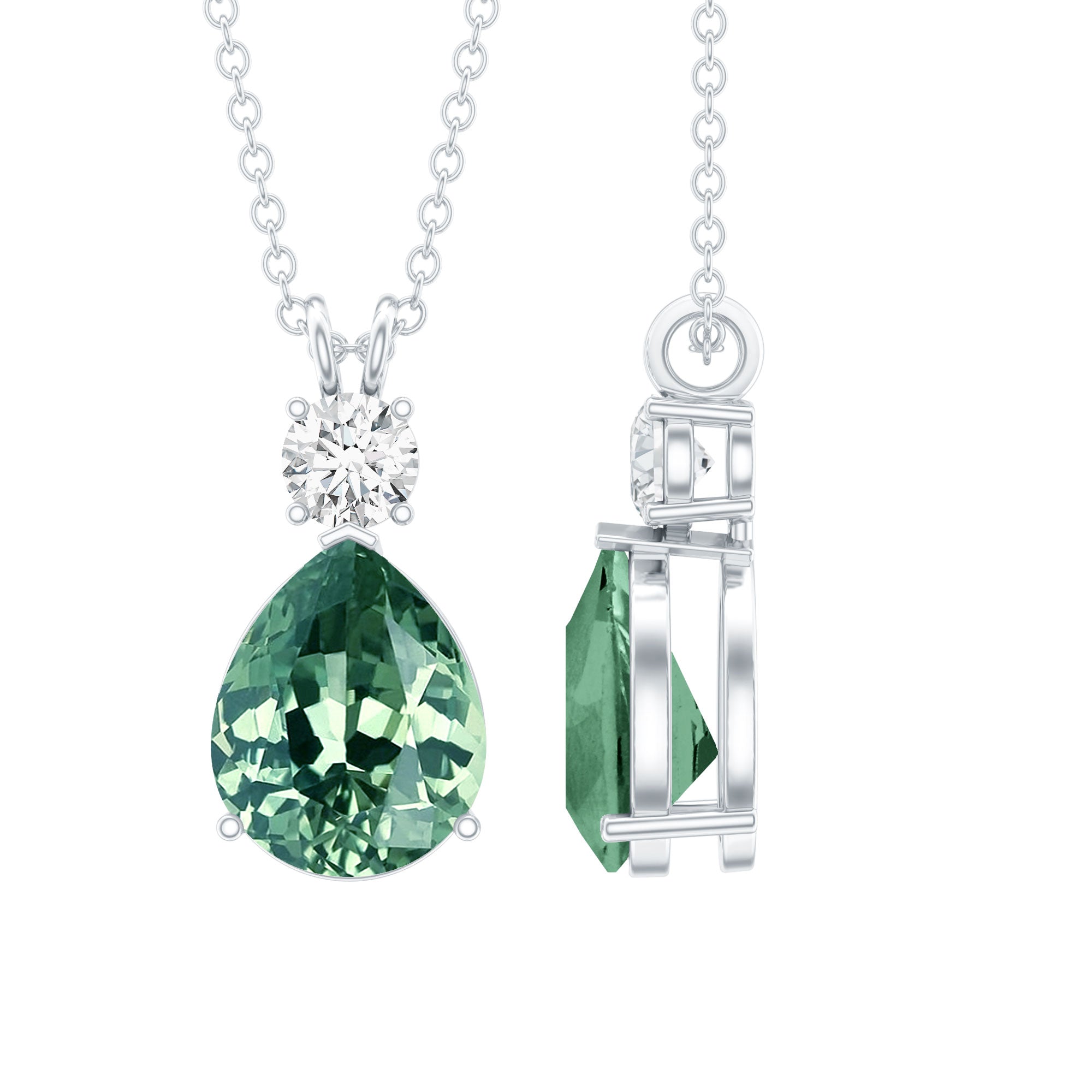 Pear Cut Created Green Sapphire Drop Pendant Necklace