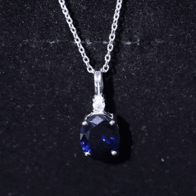 Certified Oval Lab Created Blue Sapphire Necklace with Chain AAAA - Rosec Jewels