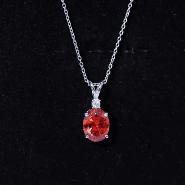 Oval Lab Created Orange Sapphire Solitaire Necklace with Chain AAAA - Rosec Jewels