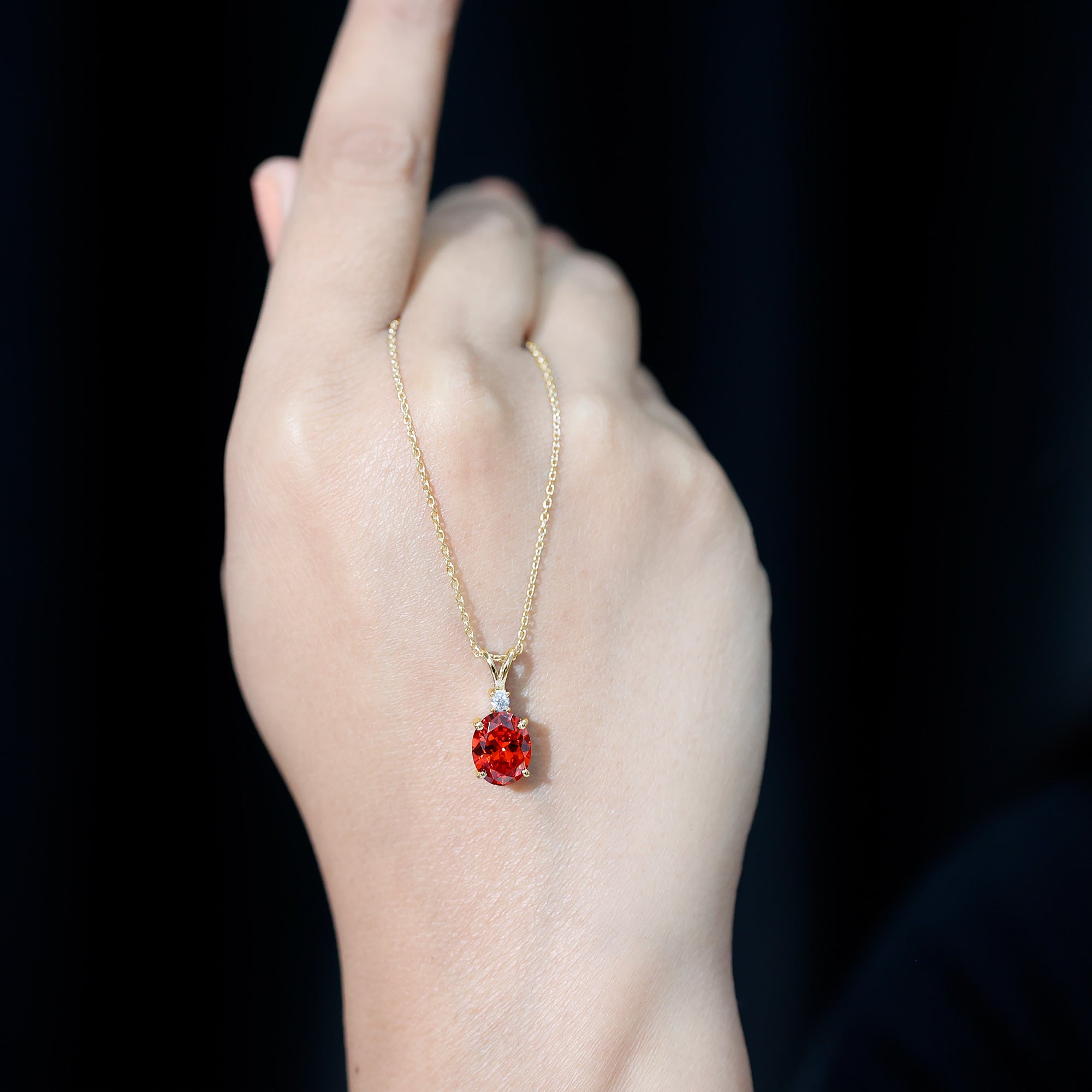 Oval Lab Created Orange Sapphire Solitaire Necklace with Chain AAAA - Rosec Jewels