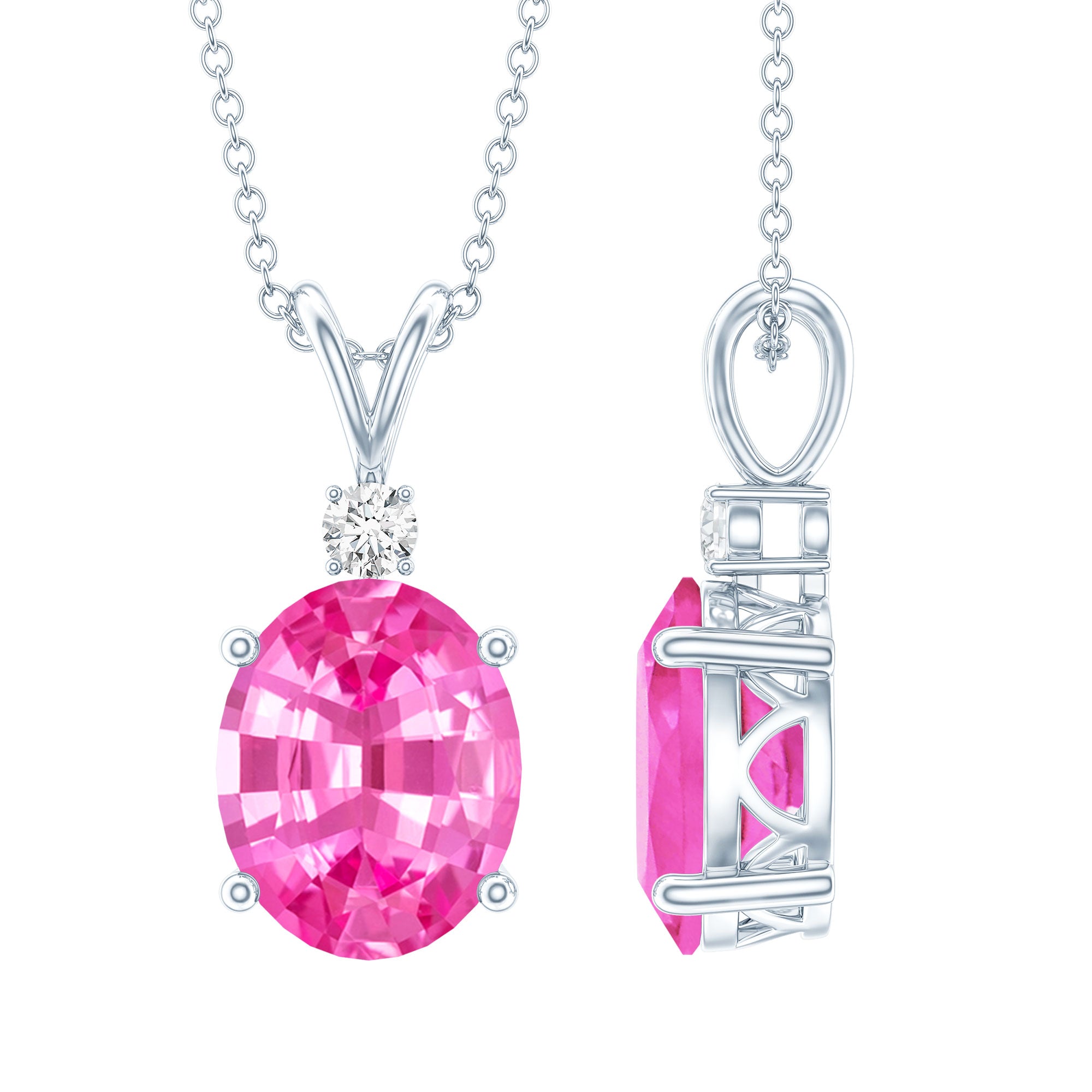 4 Carat Lab Created Pink Sapphire Oval Necklace AAAA - Rosec Jewels
