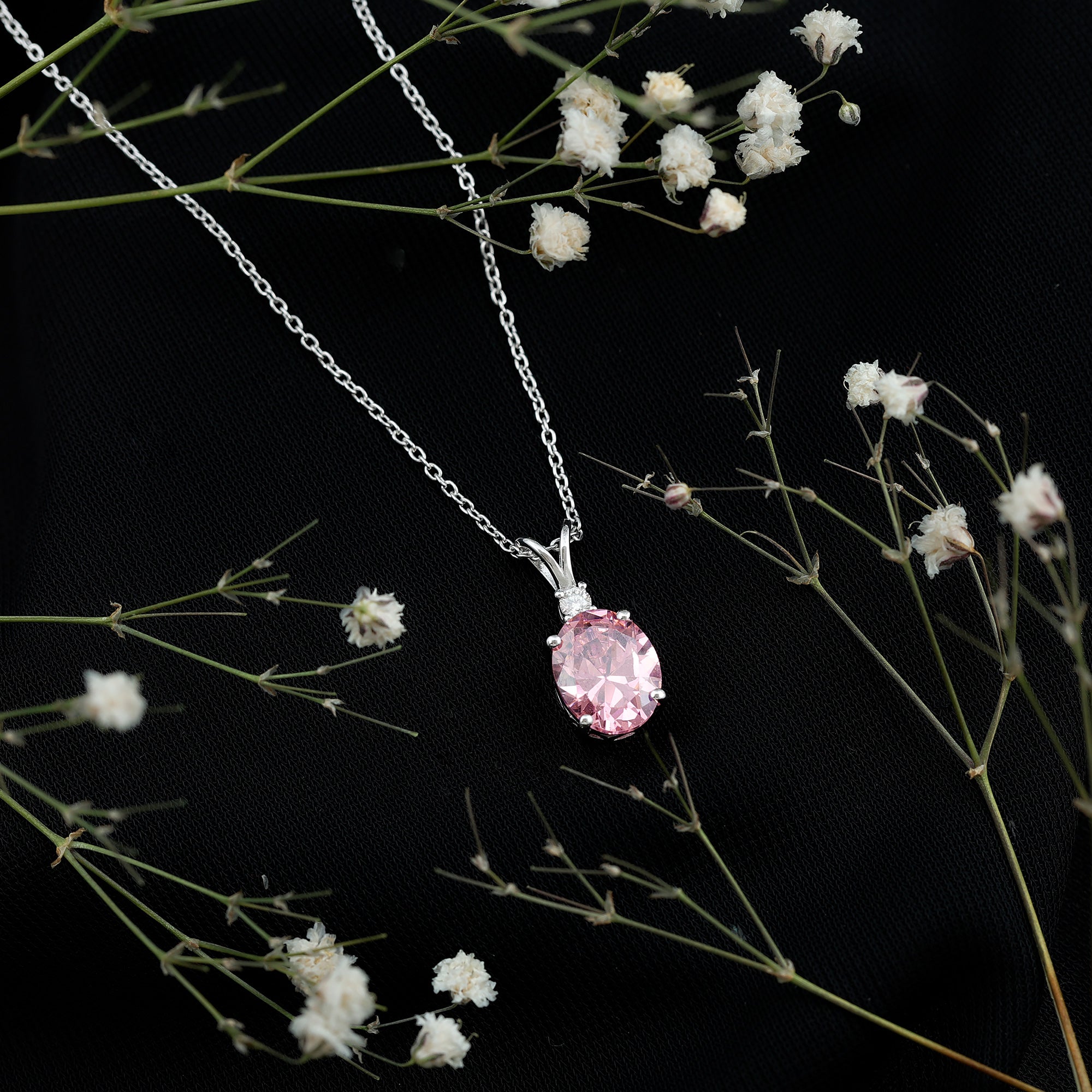 4 Carat Lab Created Pink Sapphire Oval Necklace AAAA - Rosec Jewels