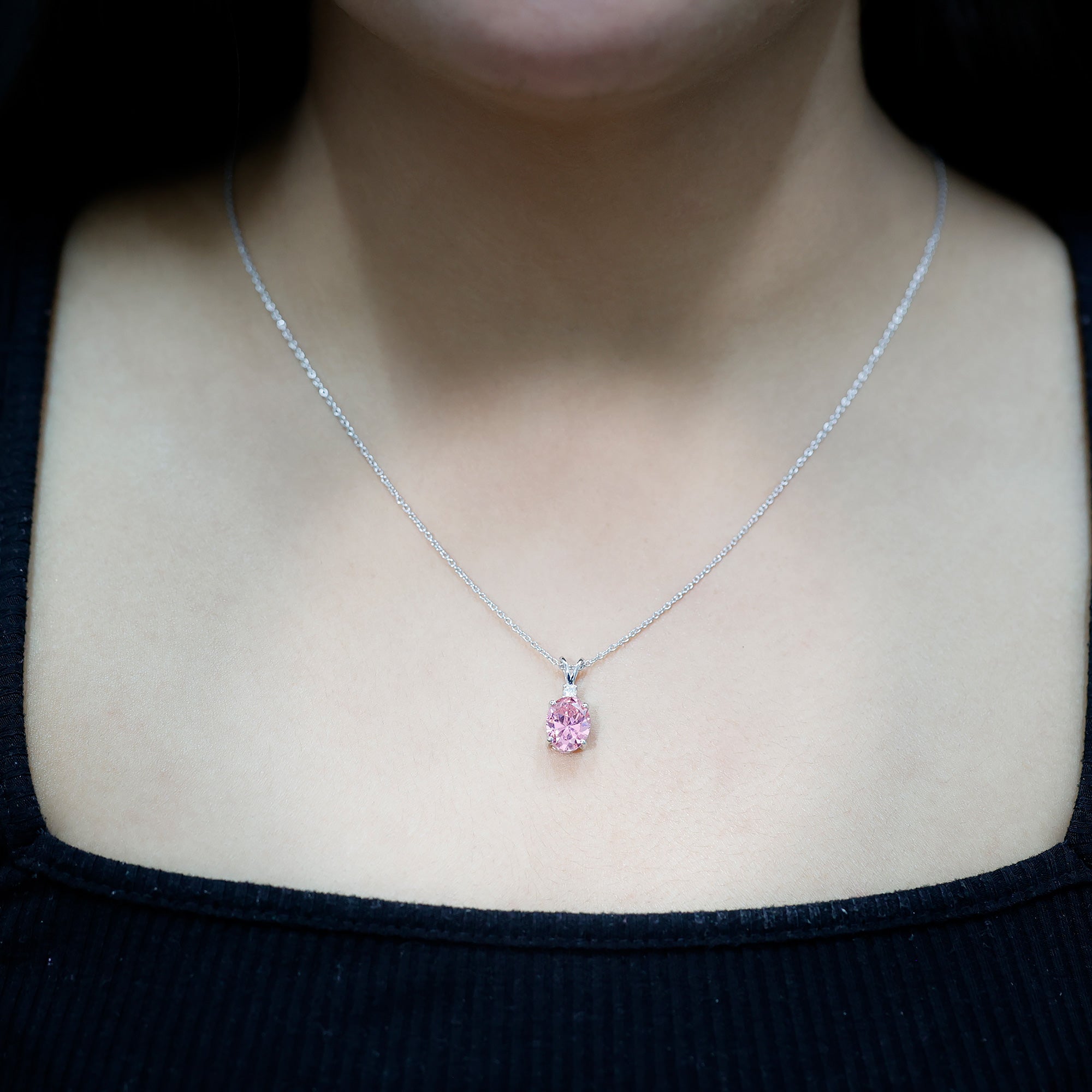 4 Carat Lab Created Pink Sapphire Oval Necklace AAAA - Rosec Jewels