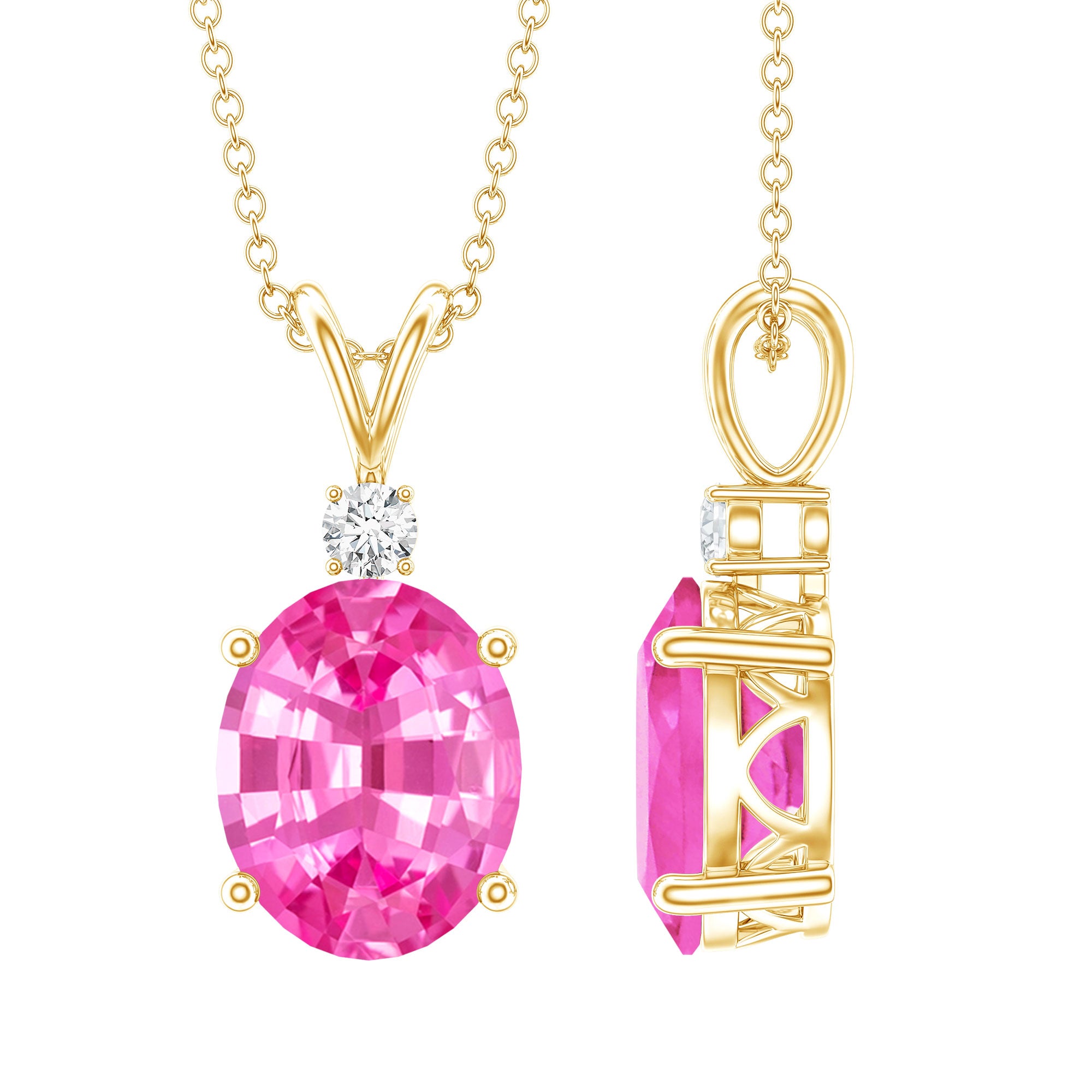 4 Carat Lab Created Pink Sapphire Oval Necklace AAAA - Rosec Jewels