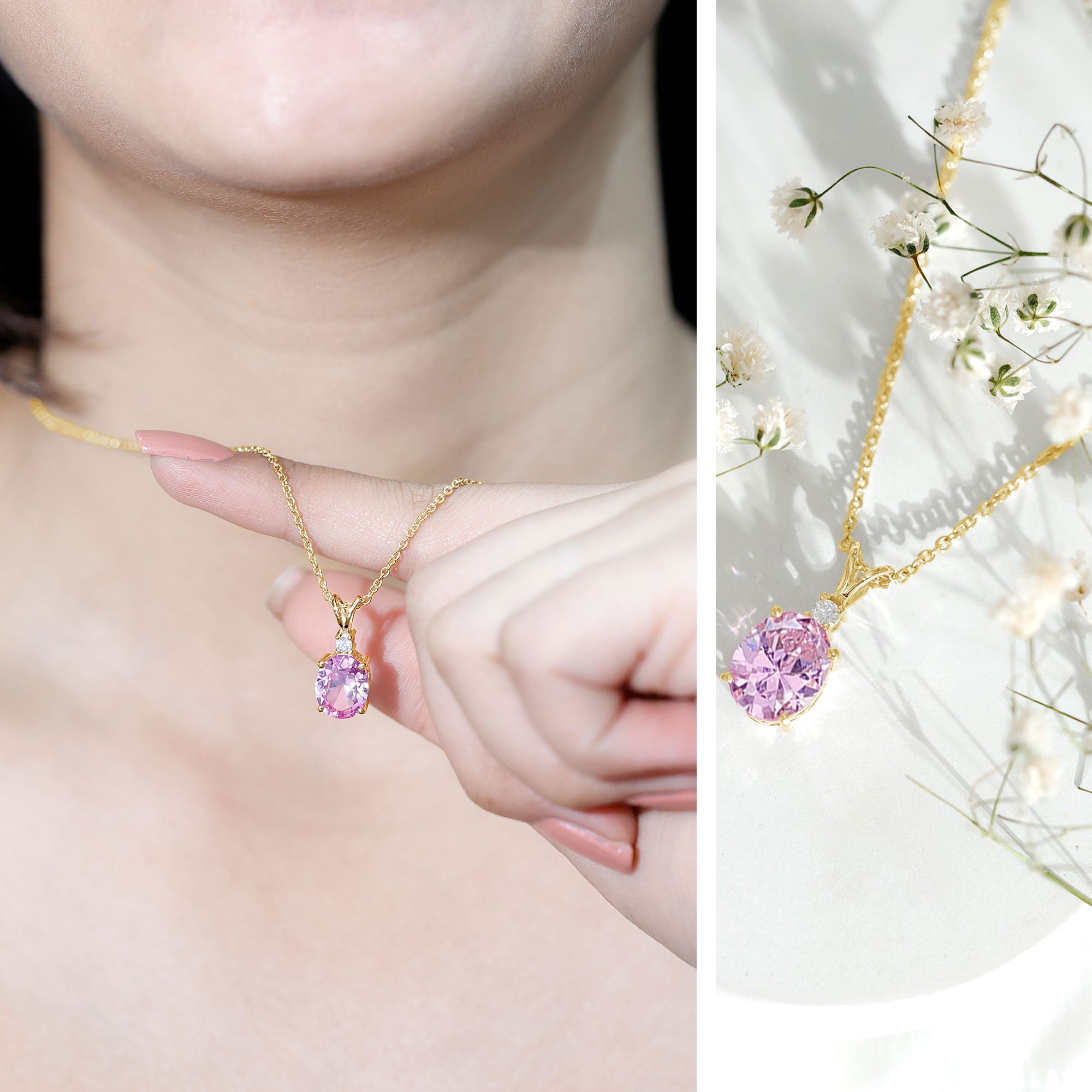 4 Carat Lab Created Pink Sapphire Oval Necklace AAAA - Rosec Jewels