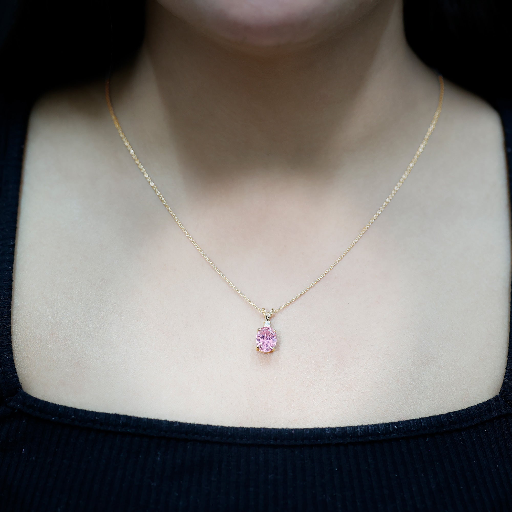 4 Carat Lab Created Pink Sapphire Oval Necklace AAAA - Rosec Jewels