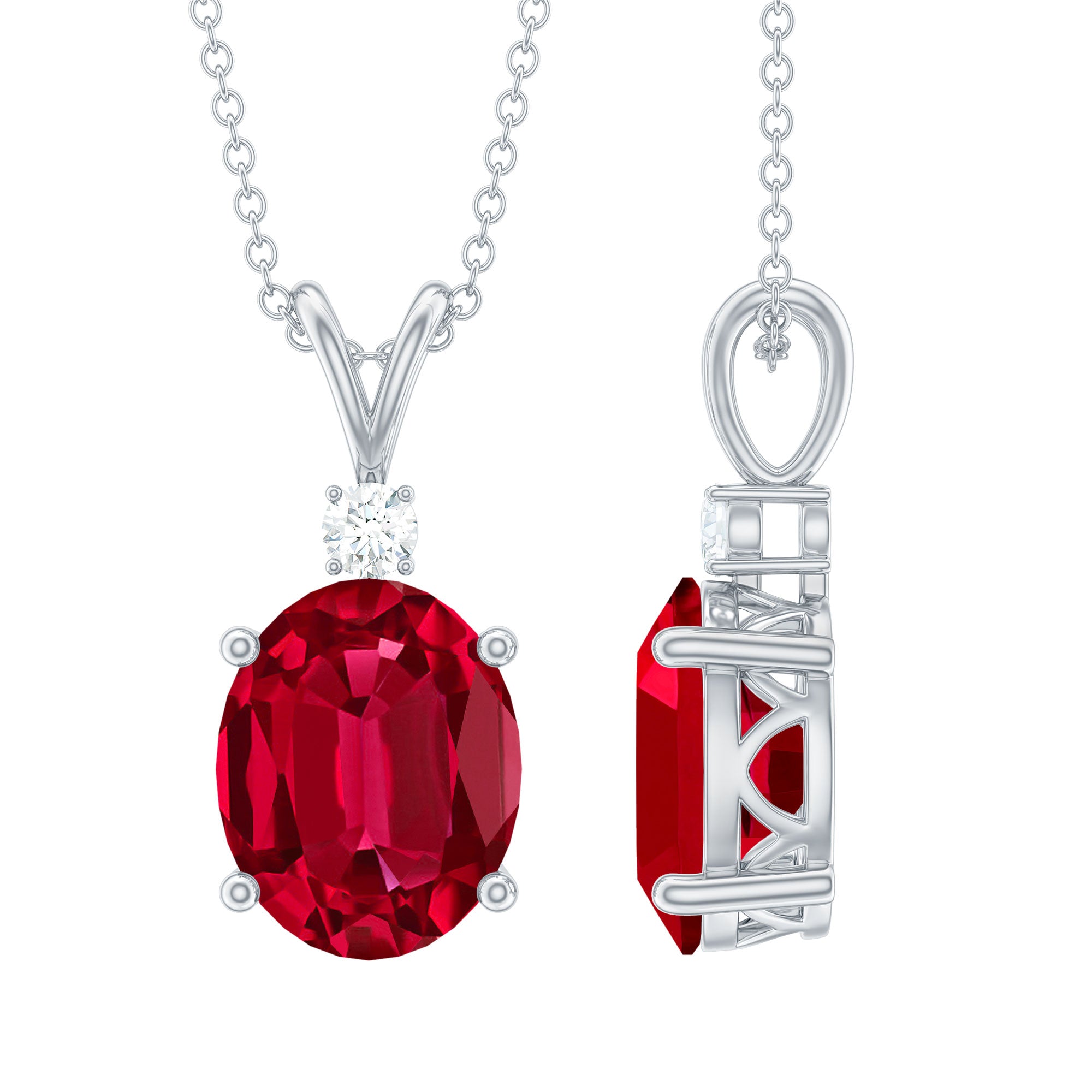 4 Carat Lab Created Ruby Bridal Necklace with Chain AAAA - Rosec Jewels