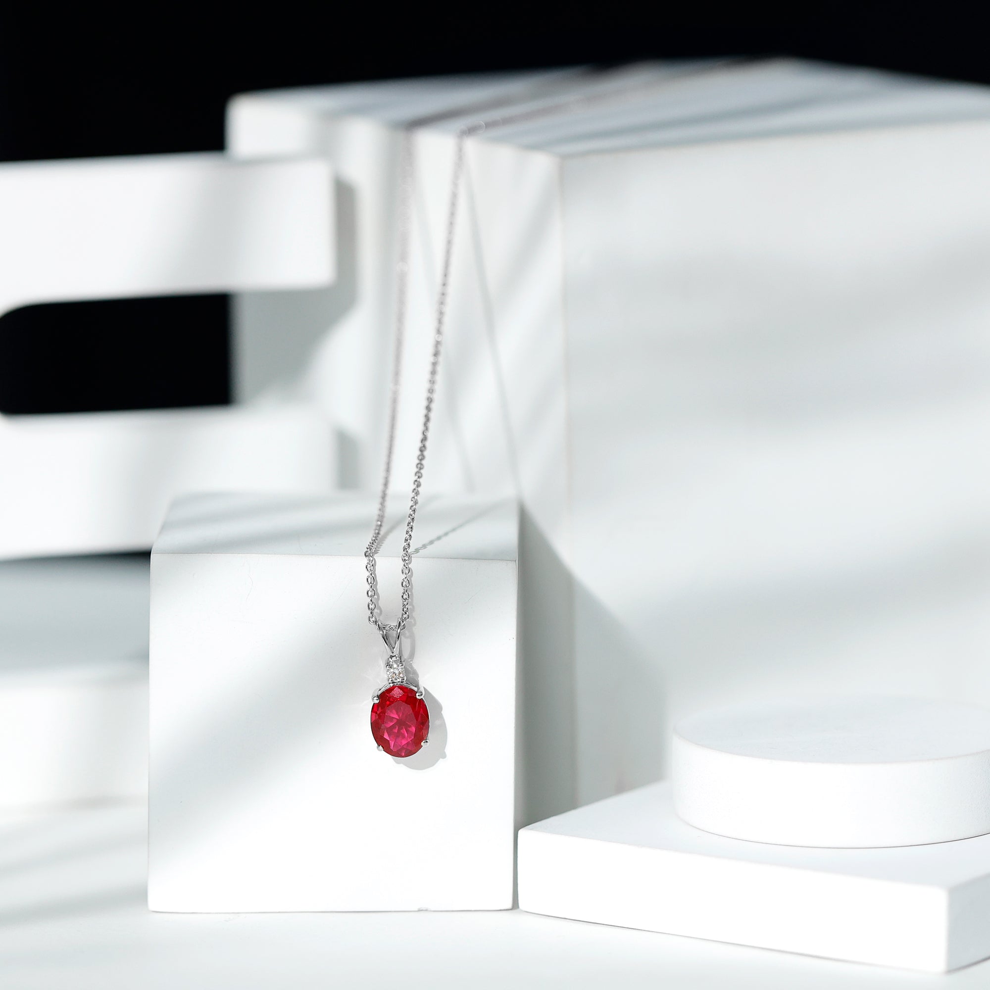 4 Carat Lab Created Ruby Bridal Necklace with Chain AAAA - Rosec Jewels