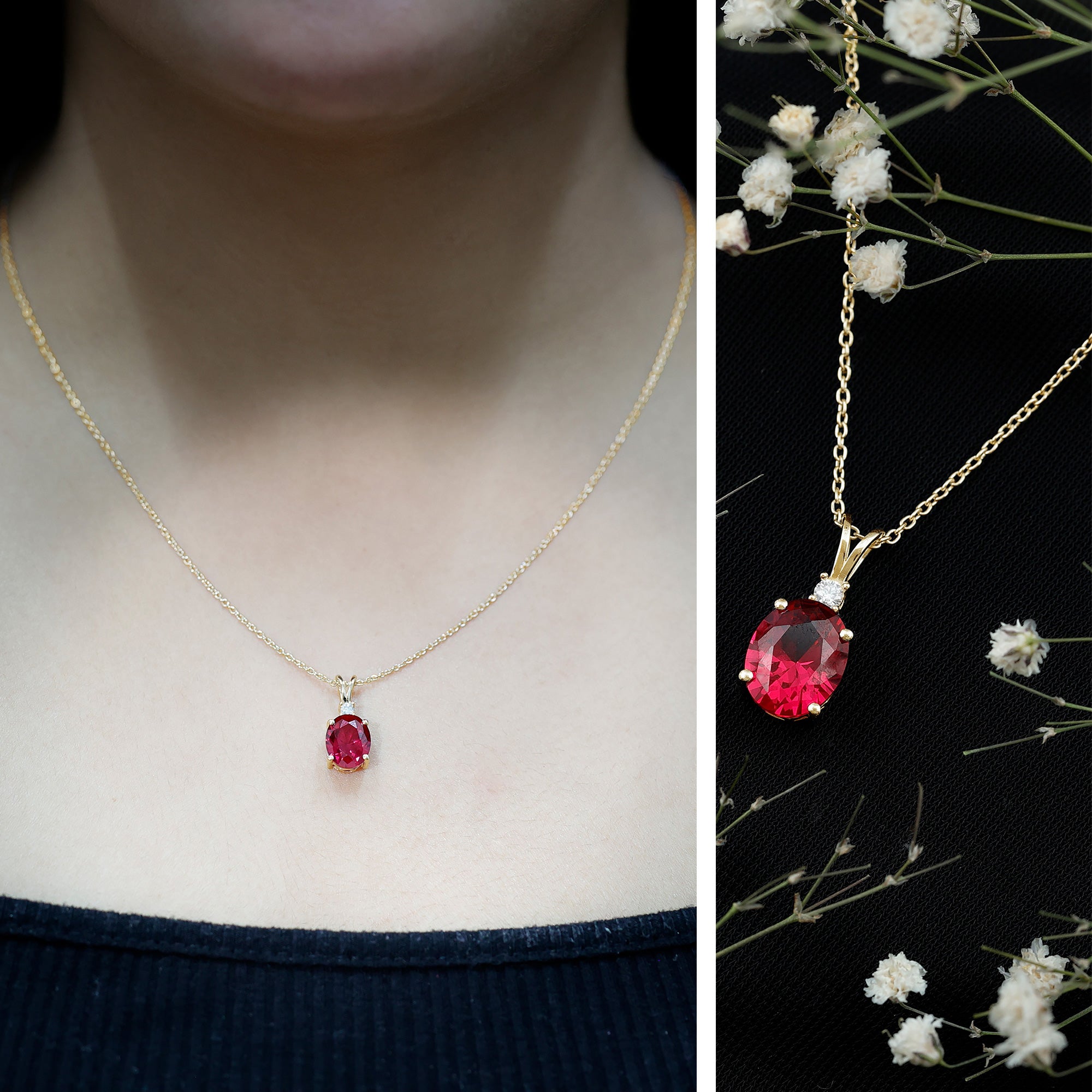 4 Carat Lab Created Ruby Bridal Necklace with Chain AAAA - Rosec Jewels