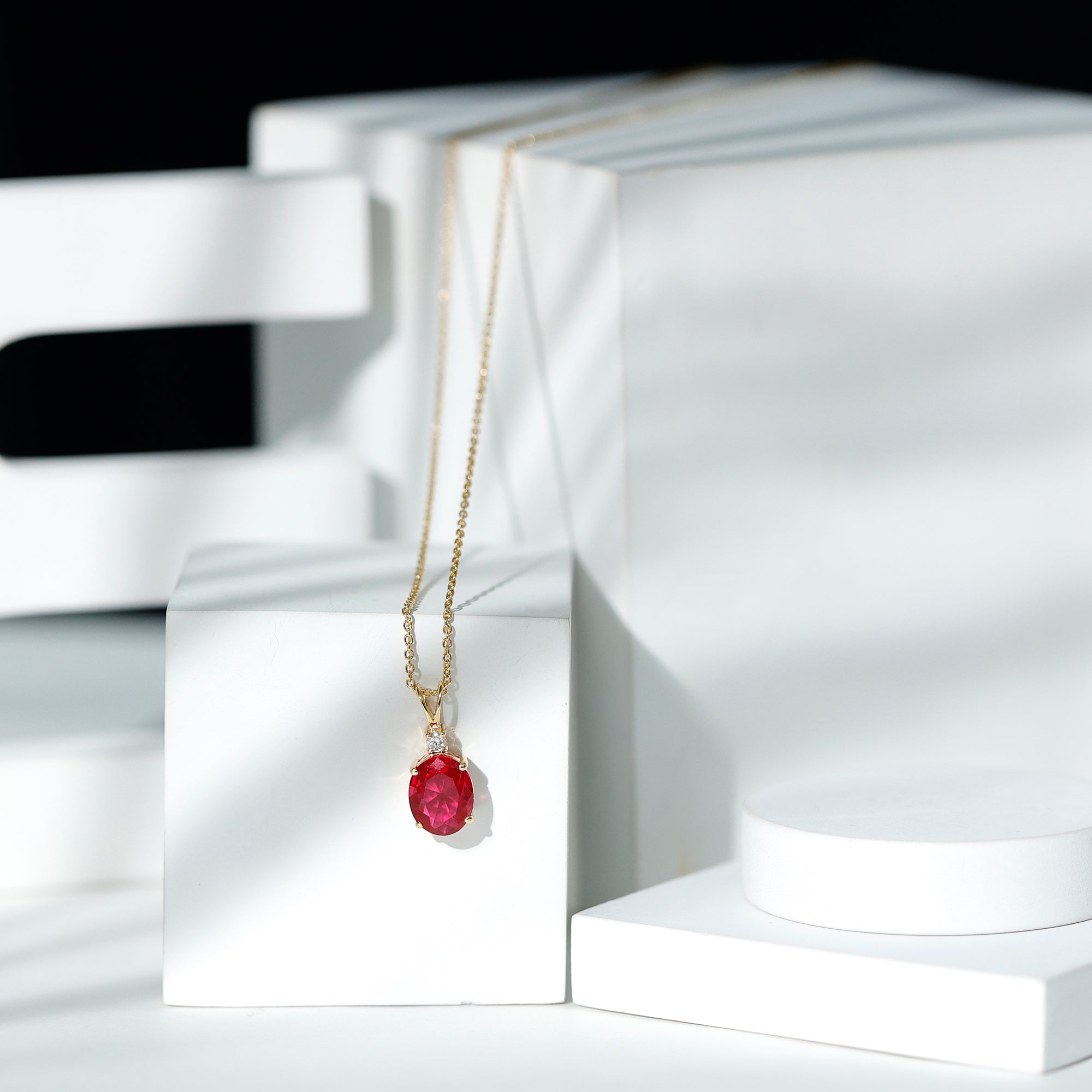 4 Carat Lab Created Ruby Bridal Necklace with Chain AAAA - Rosec Jewels