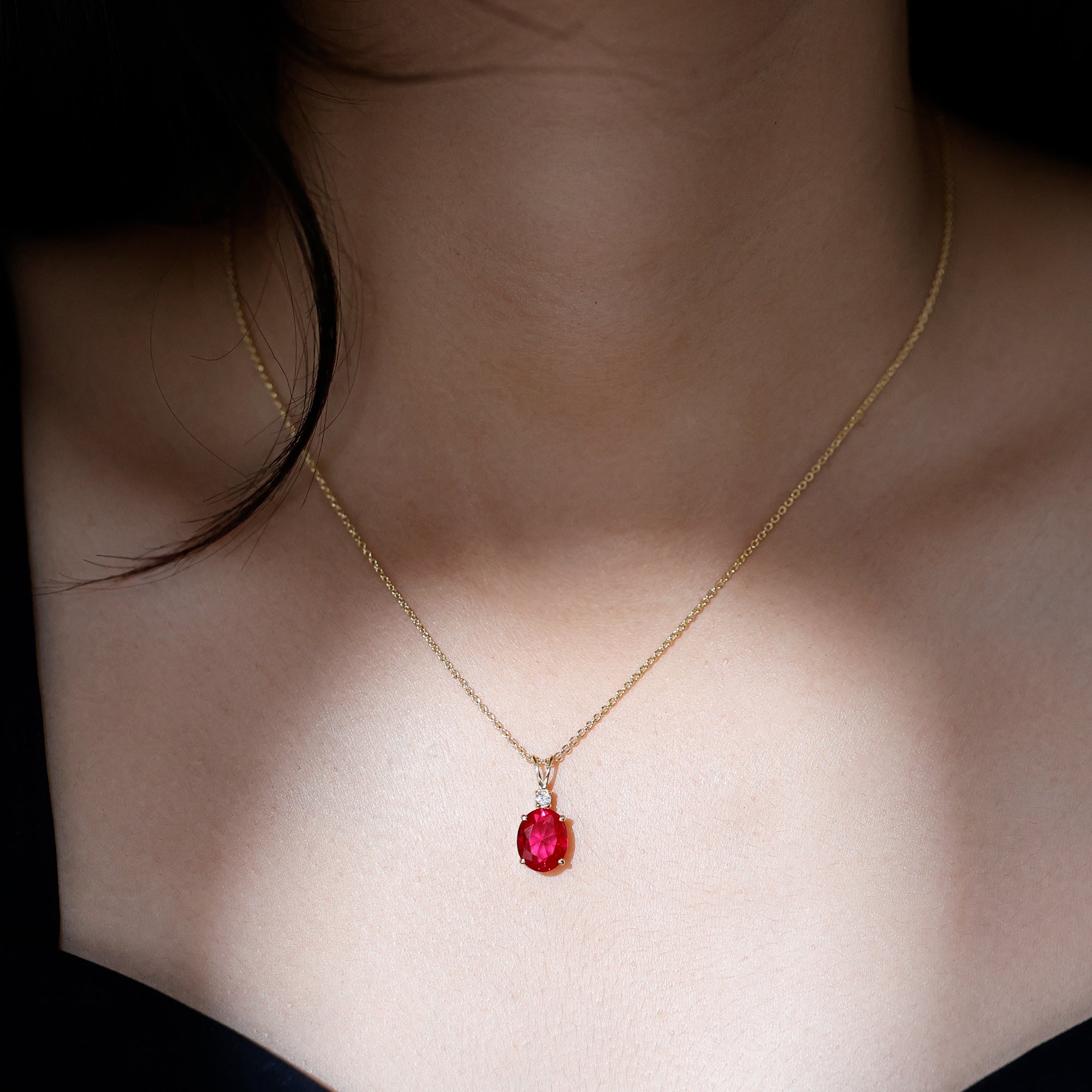 4 Carat Lab Created Ruby Bridal Necklace with Chain AAAA - Rosec Jewels
