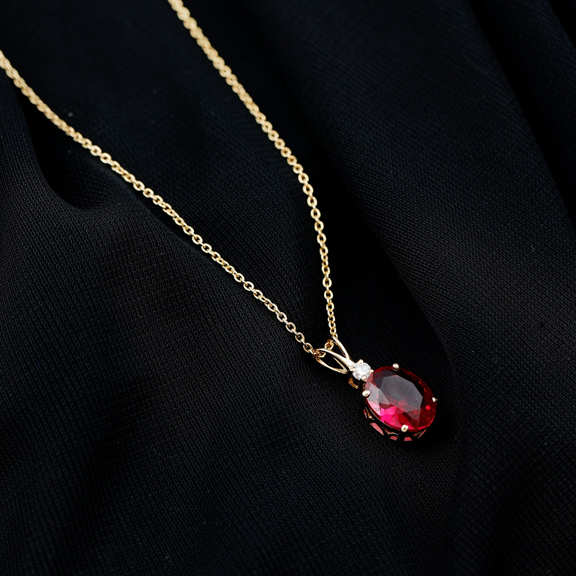 4 Carat Lab Created Ruby Bridal Necklace with Chain AAAA - Rosec Jewels
