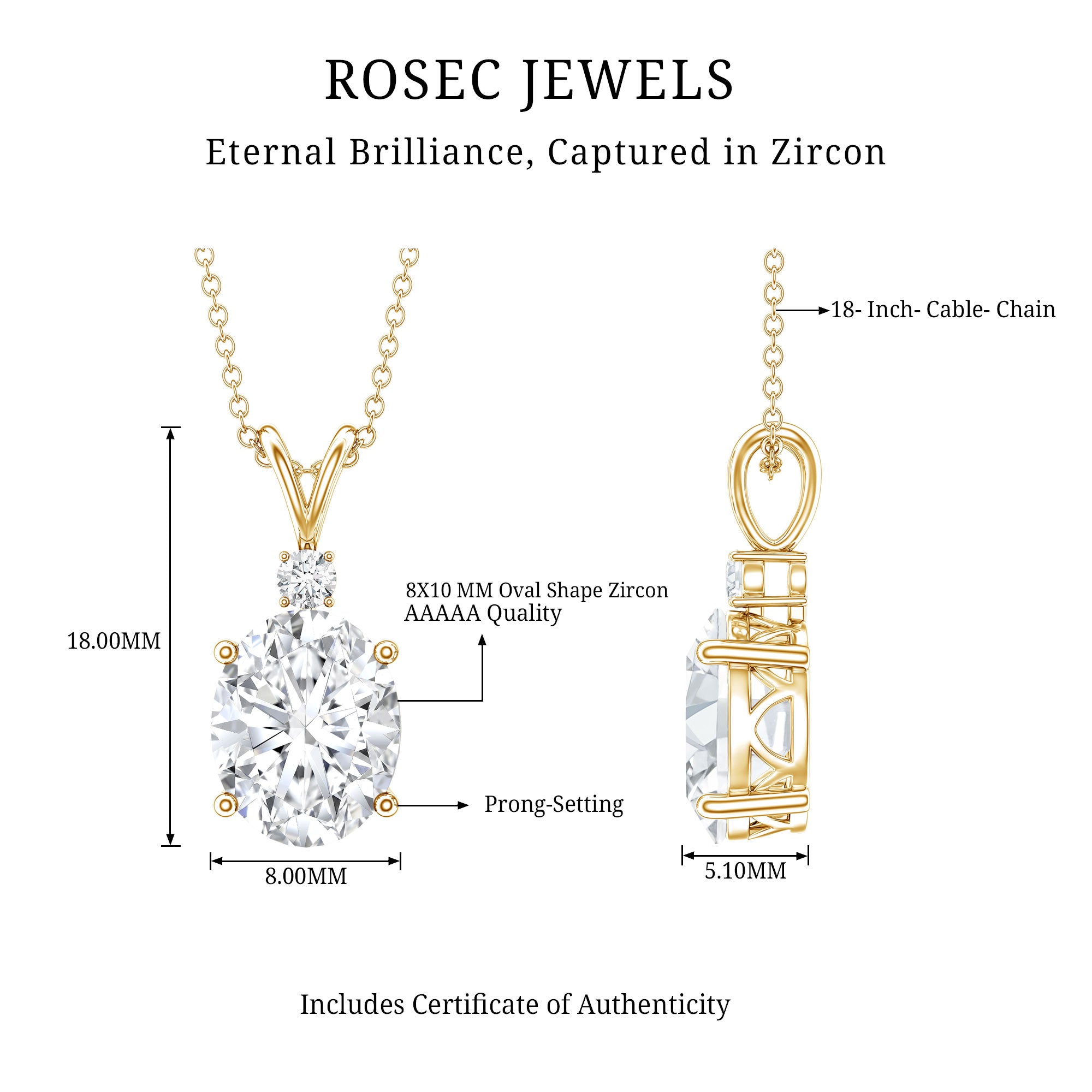 Simulated Diamond Simple Pendant Necklace AAAAA - Rosec Jewels
